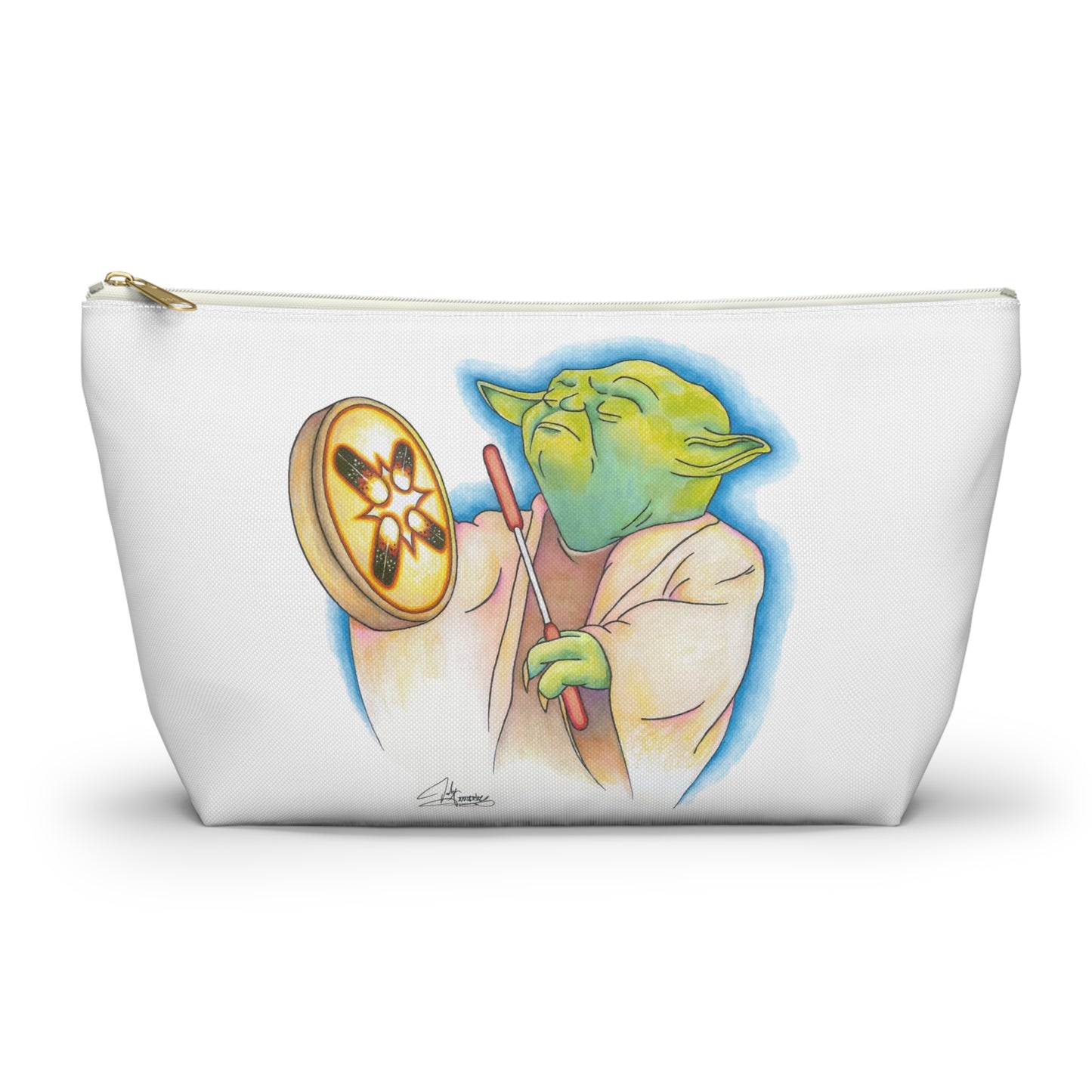 Accessory Pouch w T-bottom, Alien Playing Native Hand Drum, Native American, Native Humor, Pop Art