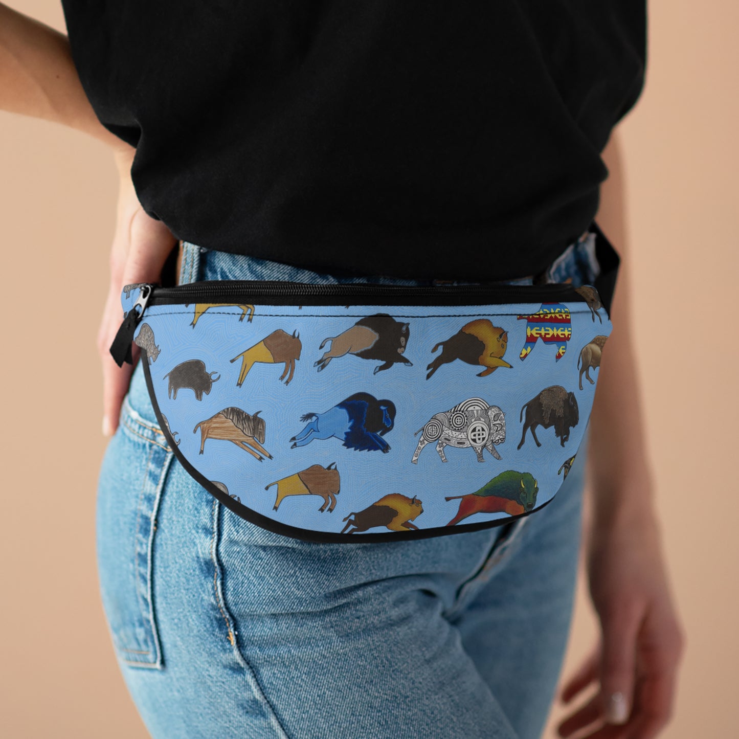 Fanny Pack, Blue, Bison Transition, Buffalo, Native American, Indigenous