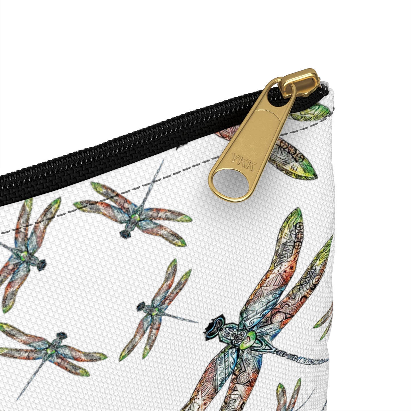 Accessory Pouch, Dragonfly, White, Native American design, Makeup bag, Pencil case, Travel cosmetic pouch