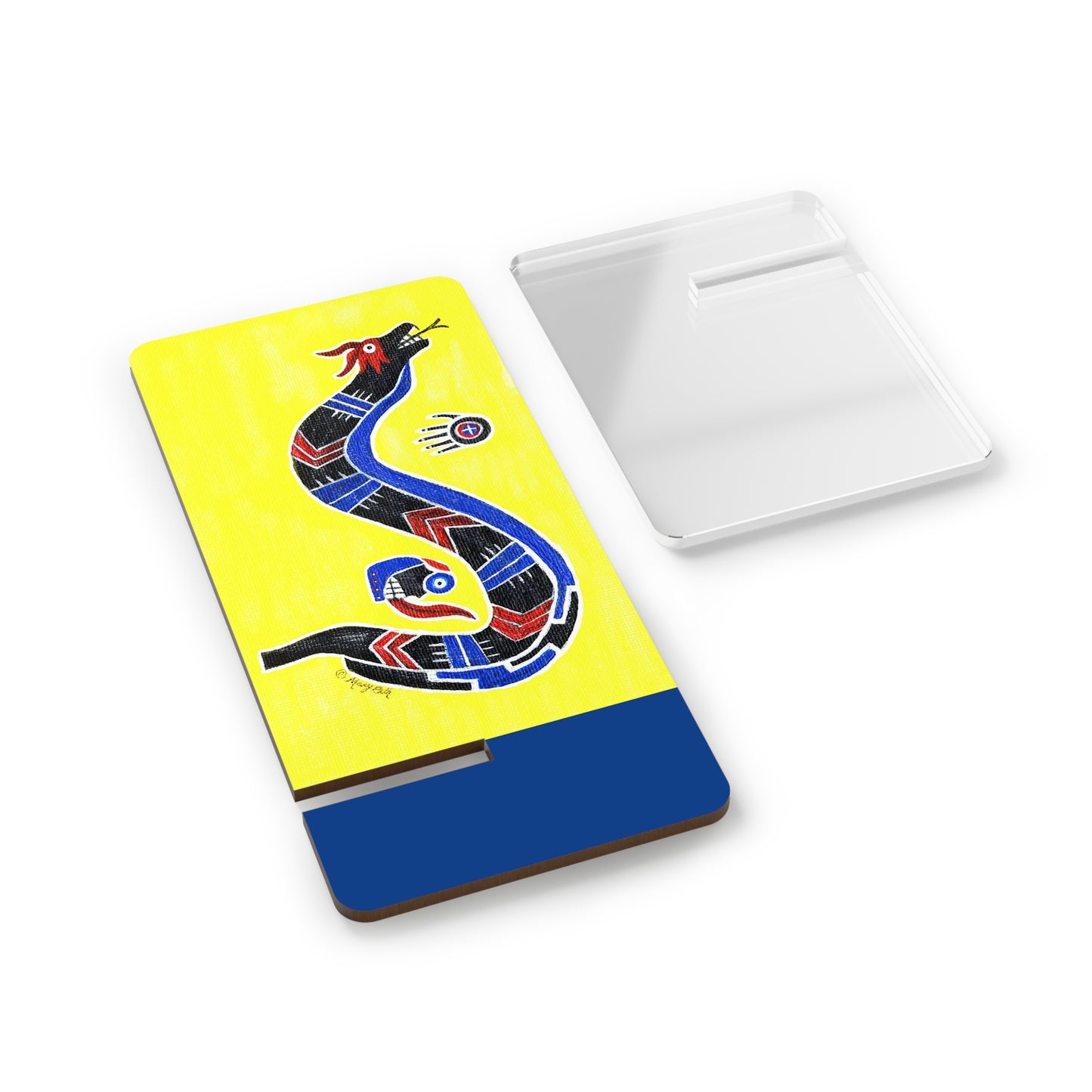 Mobile Display Stand for Smartphones, Spiro Serpent, Native Design, Ancient Mound Symbols, Cell Phone Stand
