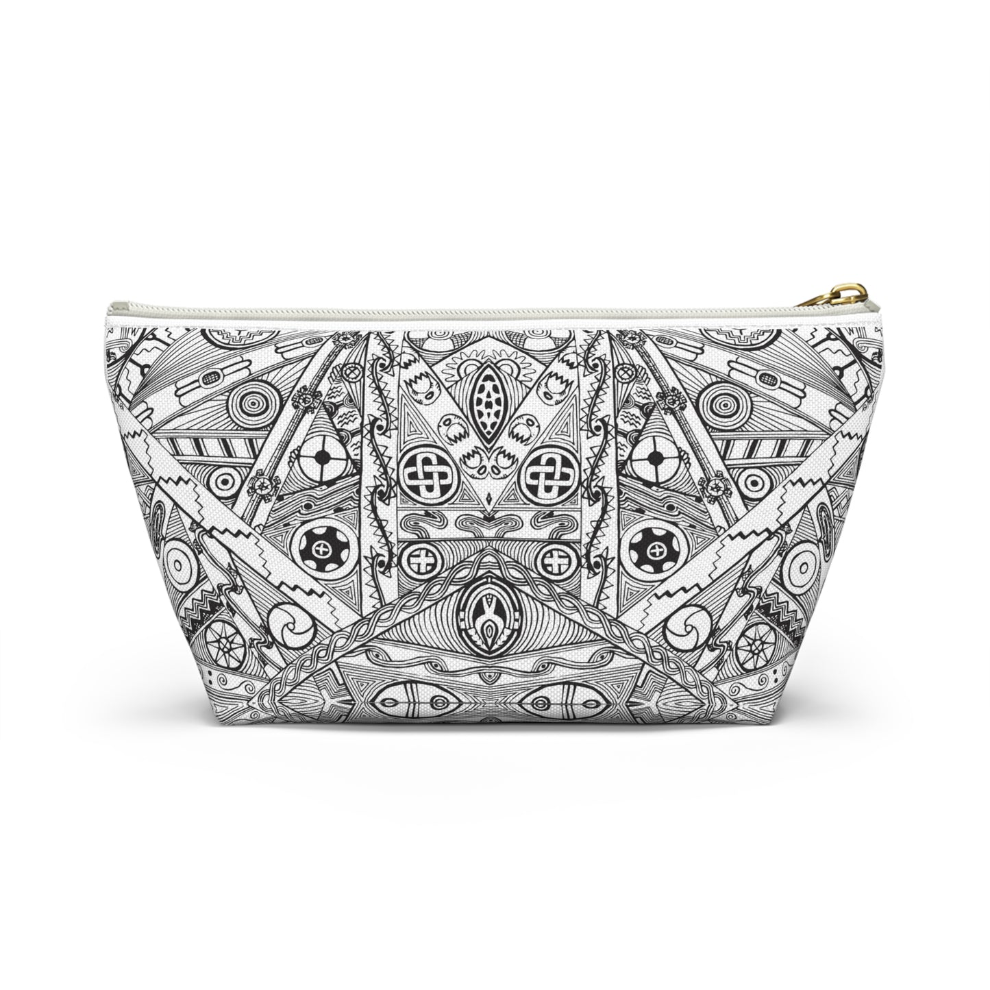 Black and White Tribal Motif Accessory Pouch w T-bottom