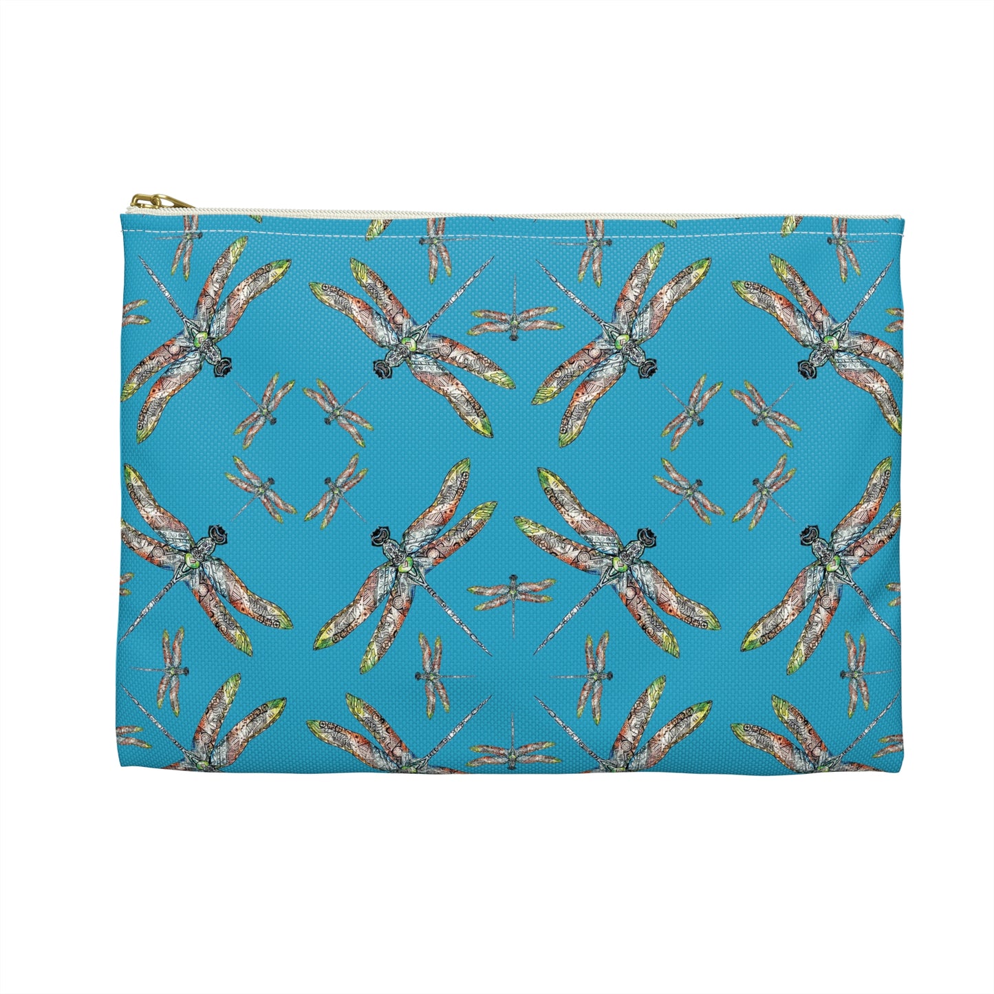 Accessory Pouch, Dragonfly, Turquoise color, Native American design, Makeup bag, Pencil case, Travel cosmetic pouch