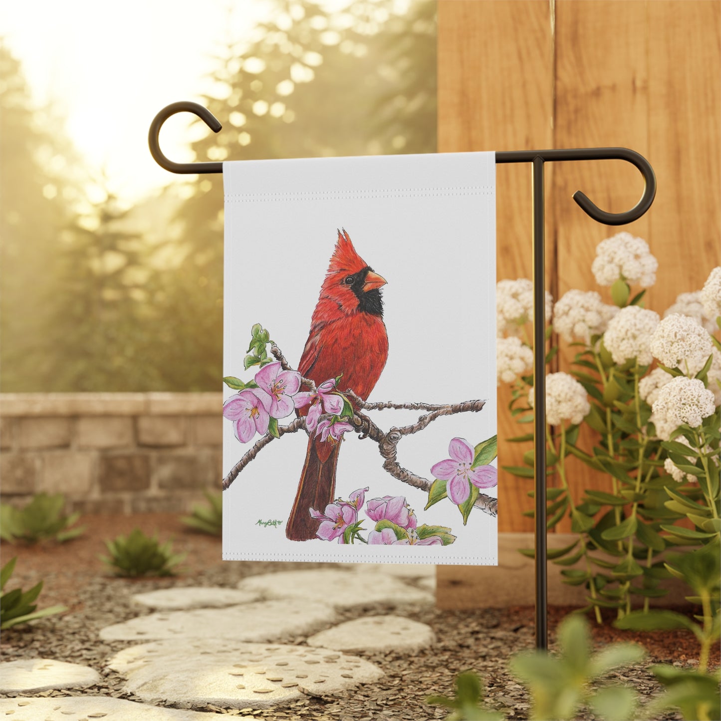 Garden & House Banner, Cardinal on Dogwood branch