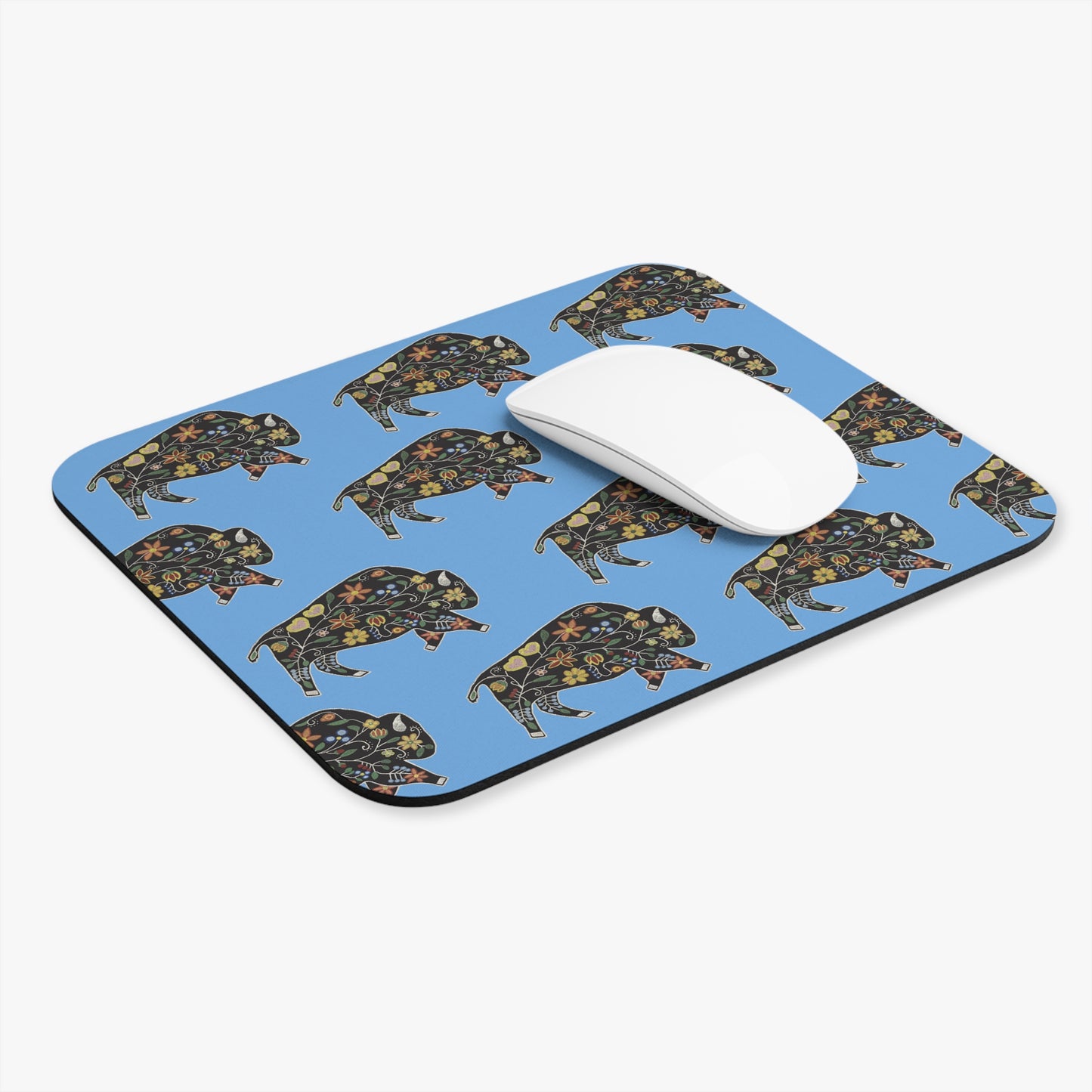 Mouse Pad, Blue, Floral Motif, Native American