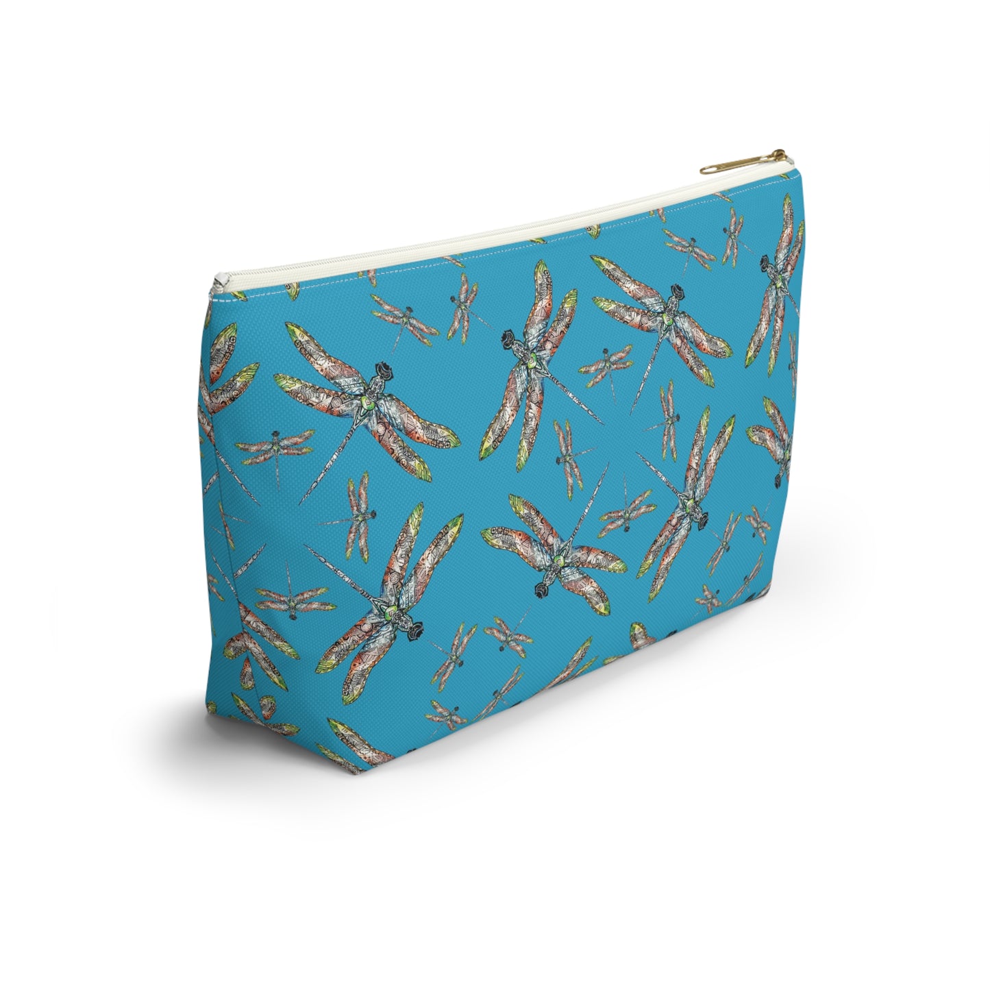 Accessory Pouch w T-bottom, Dragonfly, Turquoise color, Native American design, Makeup bag, Pencil case, Travel cosmetic pouch