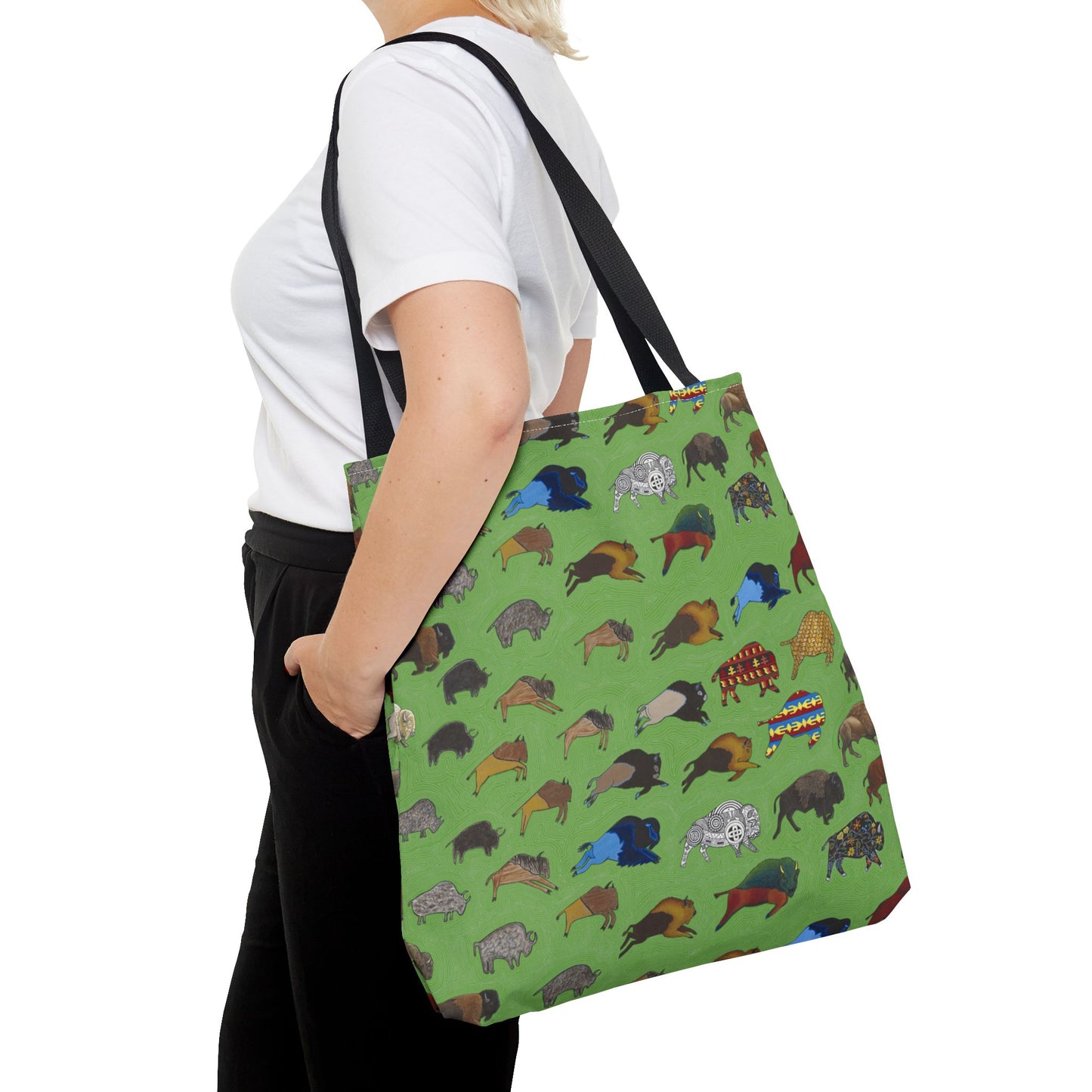 Tote Bag, Green, Bison Transition, Buffalo, Native American