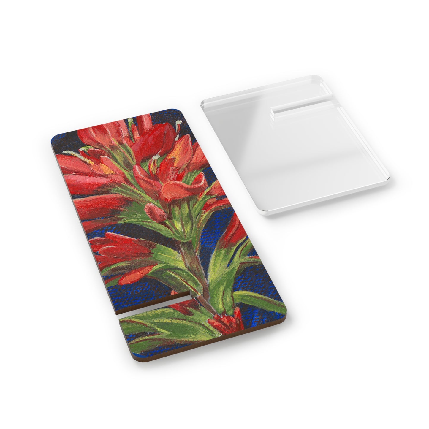 Mobile Display Stand for Smartphones, Indian Paintbrush, Oklahoma Wildflower, Wildflower Art, Red Floral, Cell Phone Holder