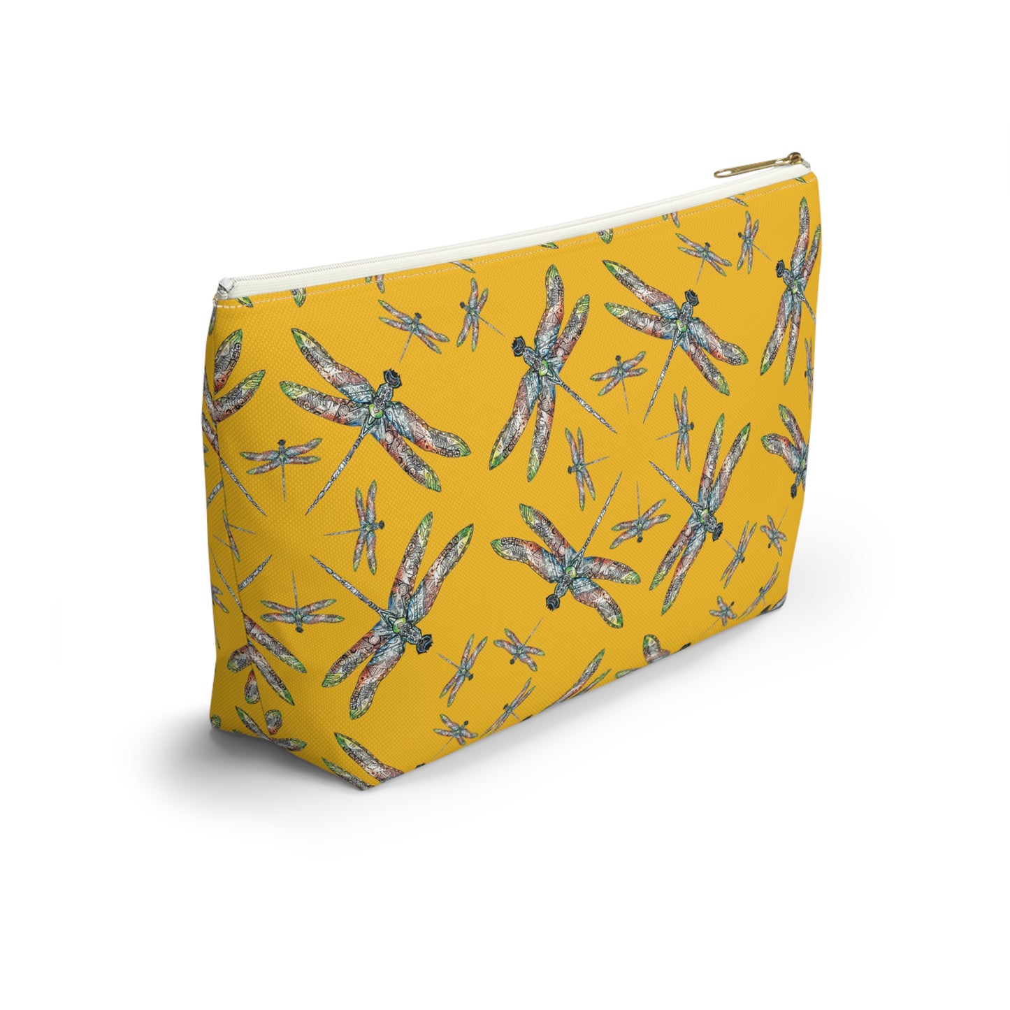 Accessory Pouch w T-bottom, Dragonfly, Yellow, Native American design, Makeup bag, Pencil case, Travel cosmetic pouch