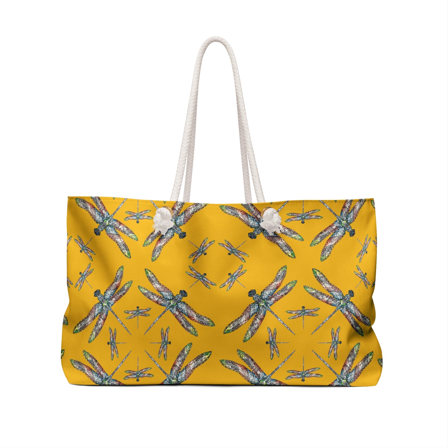 Weekender Bag, Dragonfly design, Native American, Yellow Tote, Beach bag, Powwow bag, Carry all