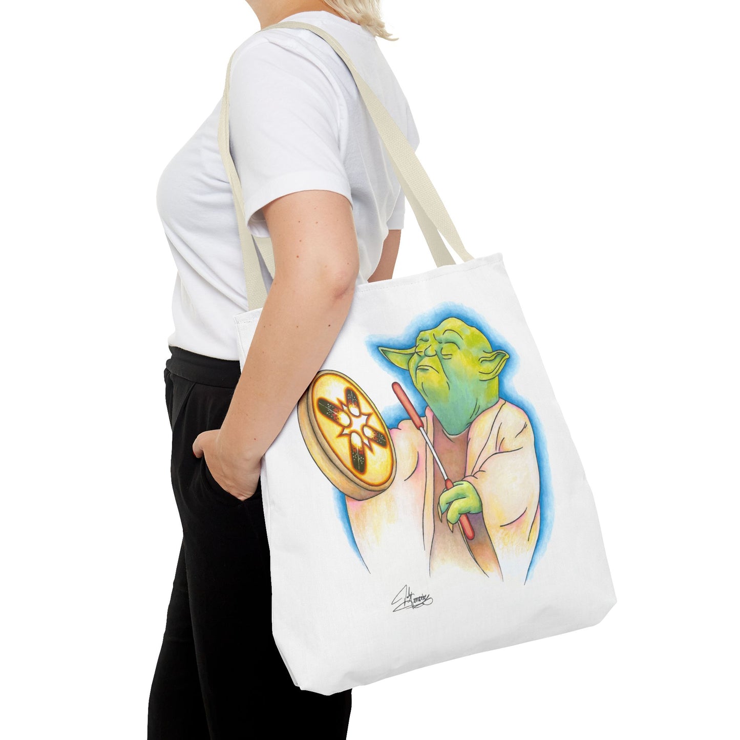 Tote Bag, Alien Playing Native Hand Drum, Native Pop Humor, Native American
