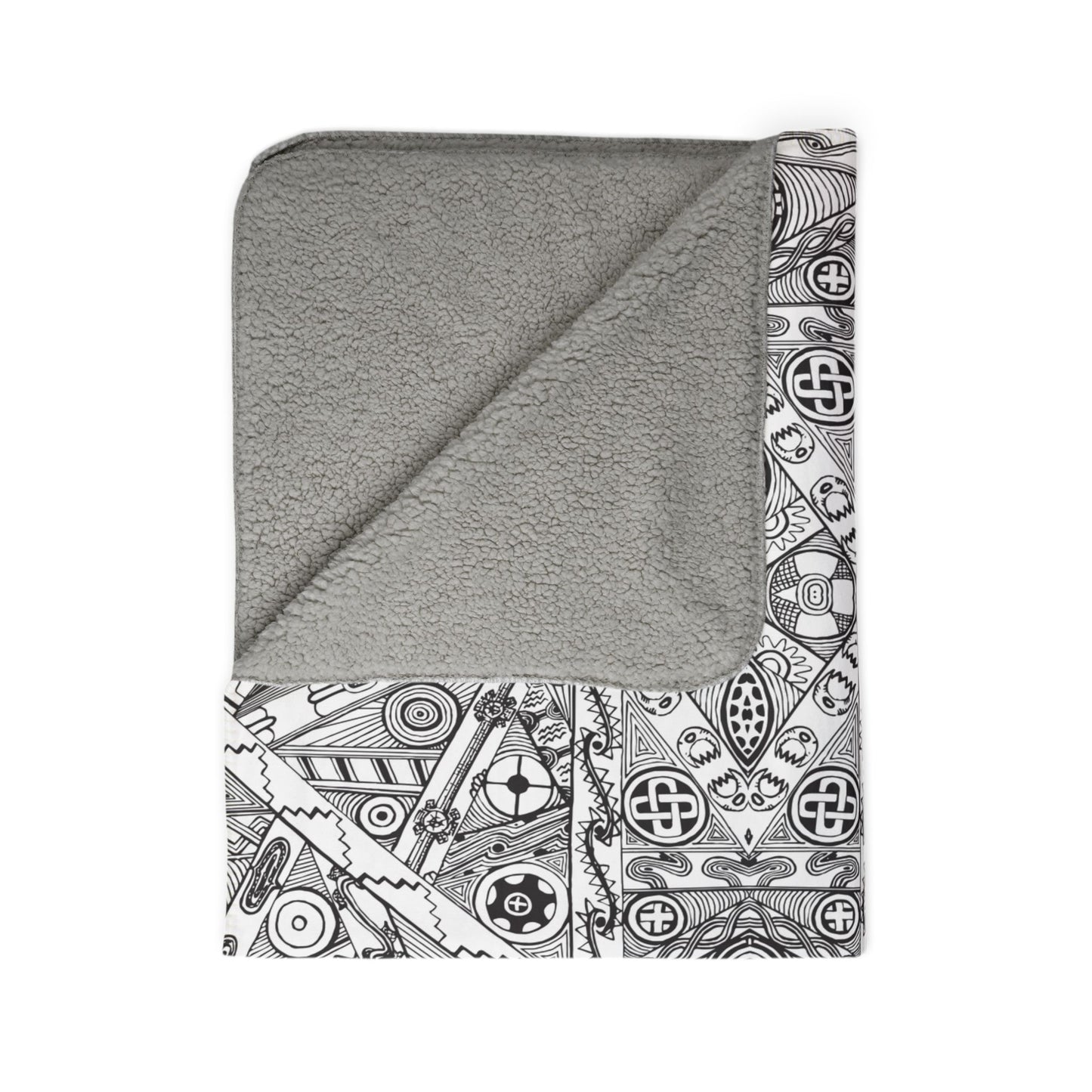 Fleece Sherpa Blanket, Black and White Tribal Motif, SouthEast Native American Mound Symbols, Indigenous art