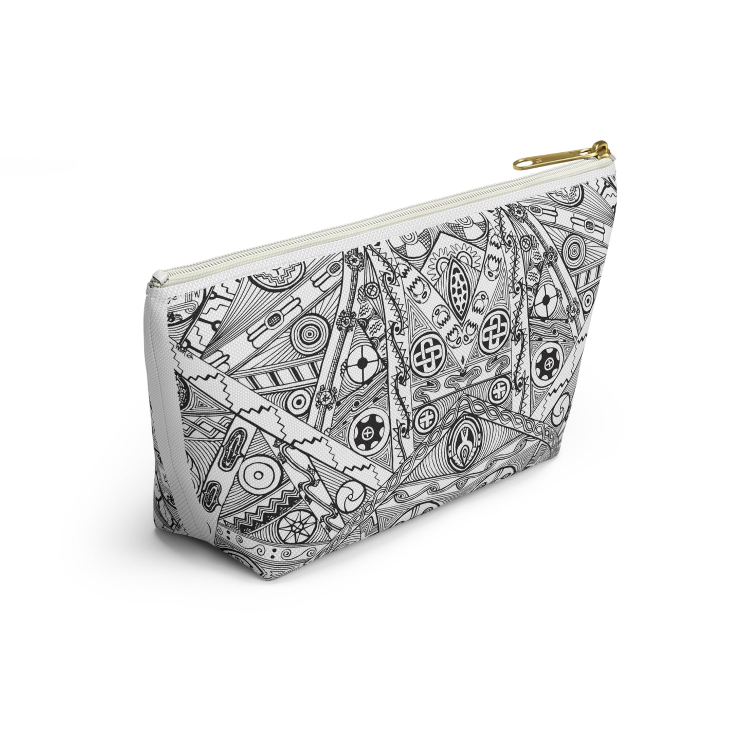 Black and White Tribal Motif Accessory Pouch w T-bottom