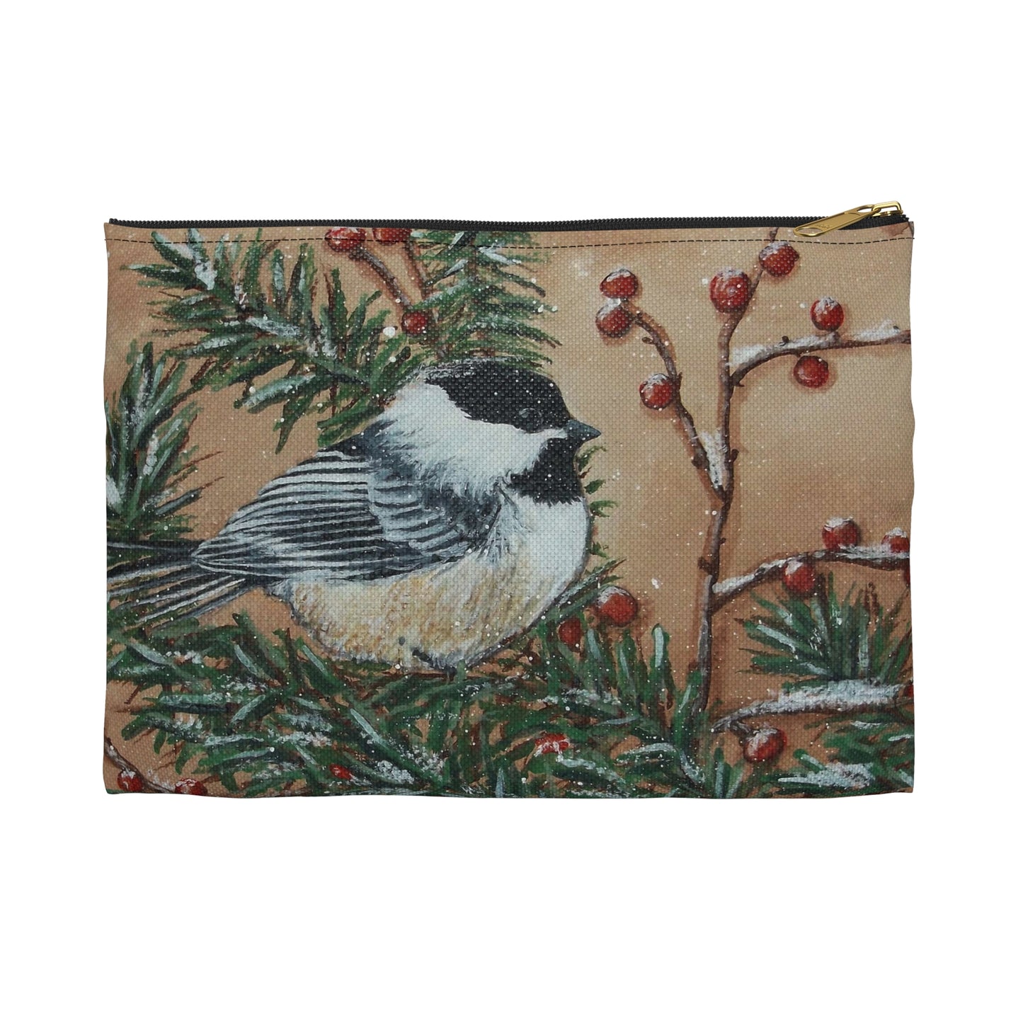 Accessory Pouch, Chickadee, Winter Berries, Wild Bird, Song Bird