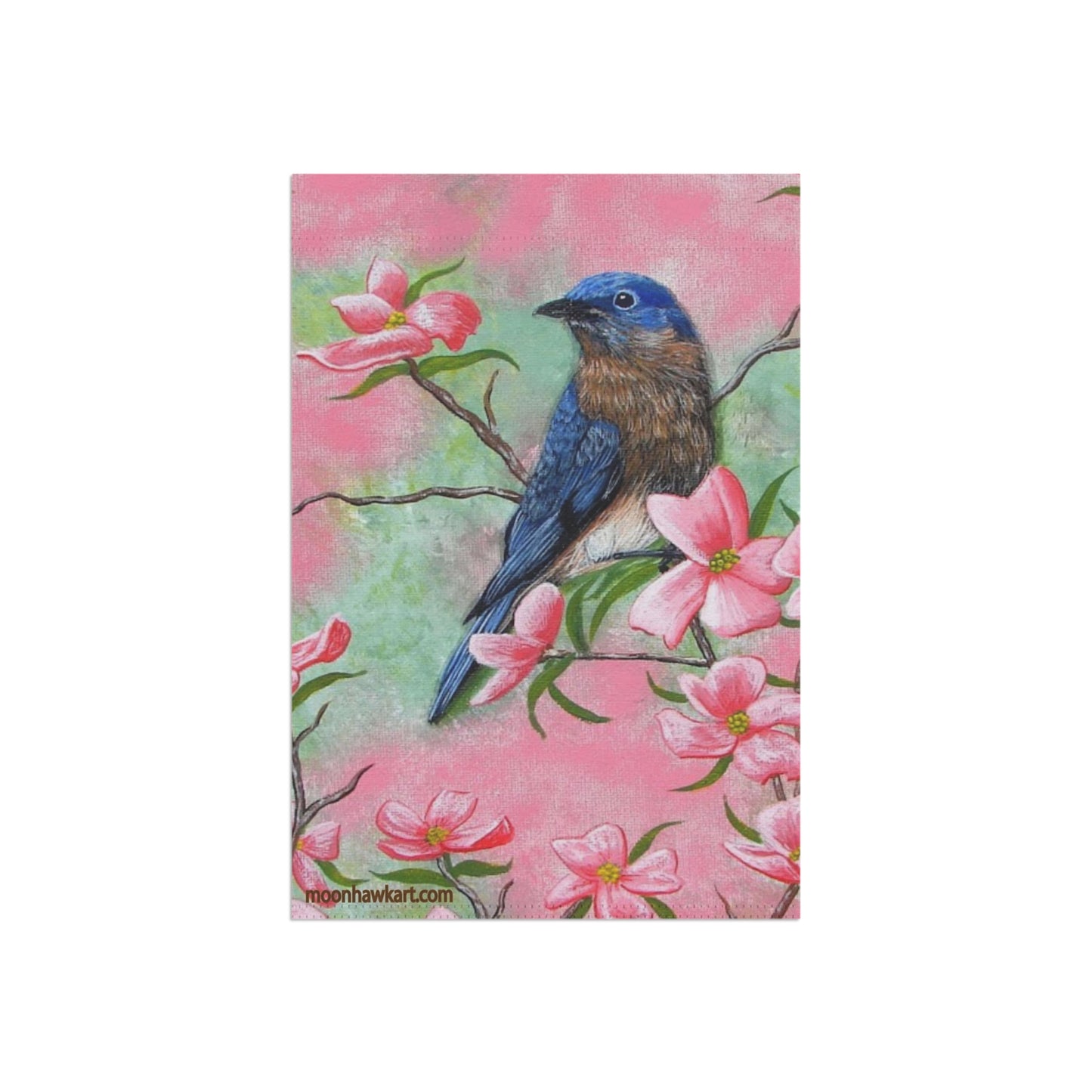 Garden & House Banner with Eastern Bluebird on Pink Dogwood