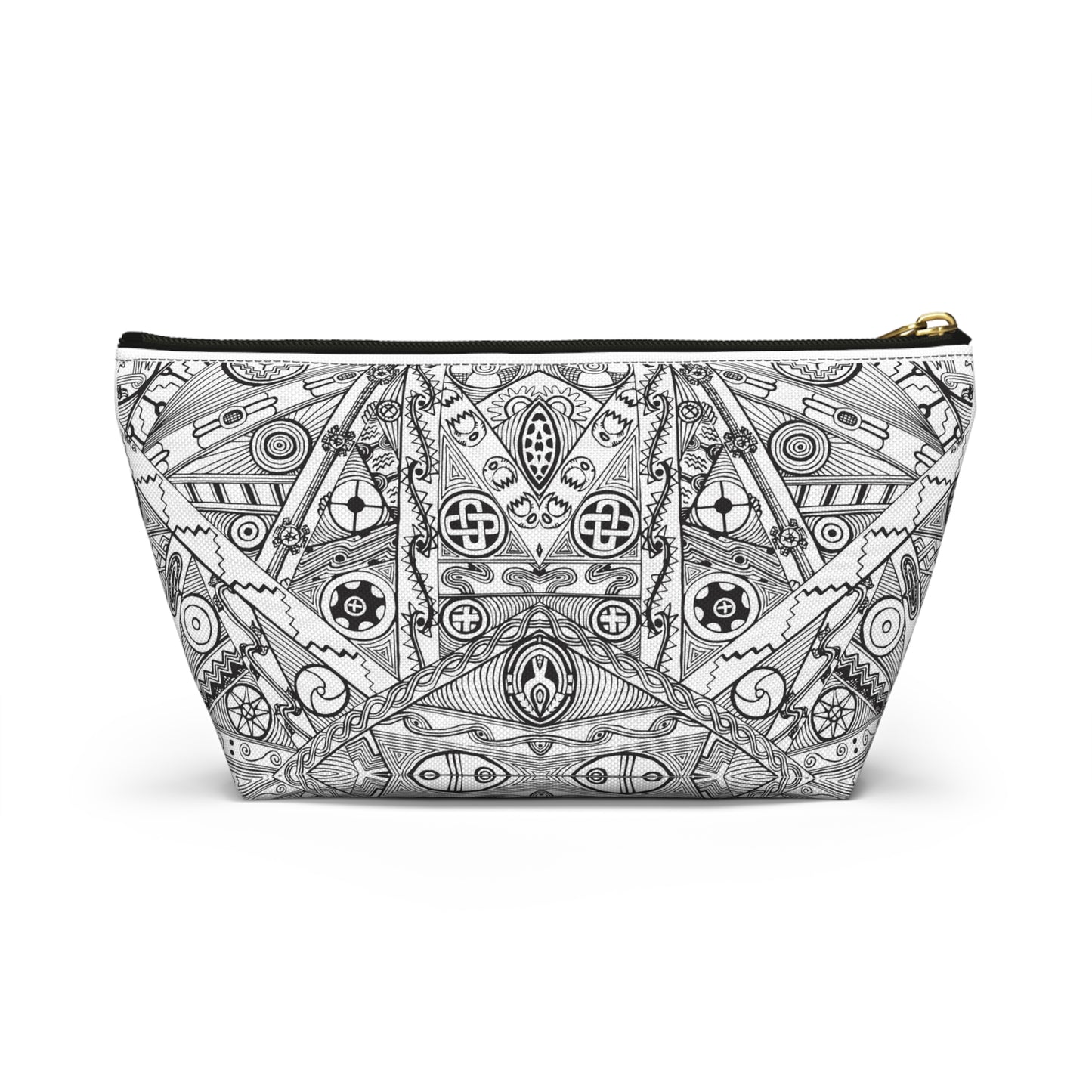 Black and White Tribal Motif Accessory Pouch w T-bottom