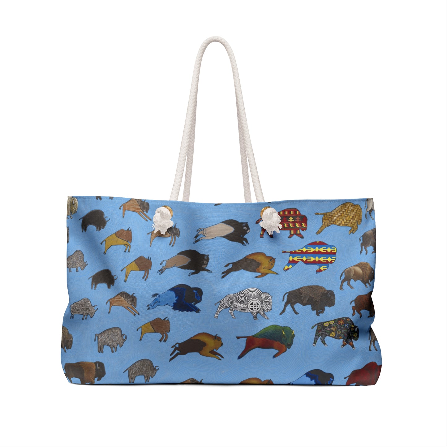 Weekender Bag, Blue, Bison Transition, Buffalo, Native American, PowWow Tote