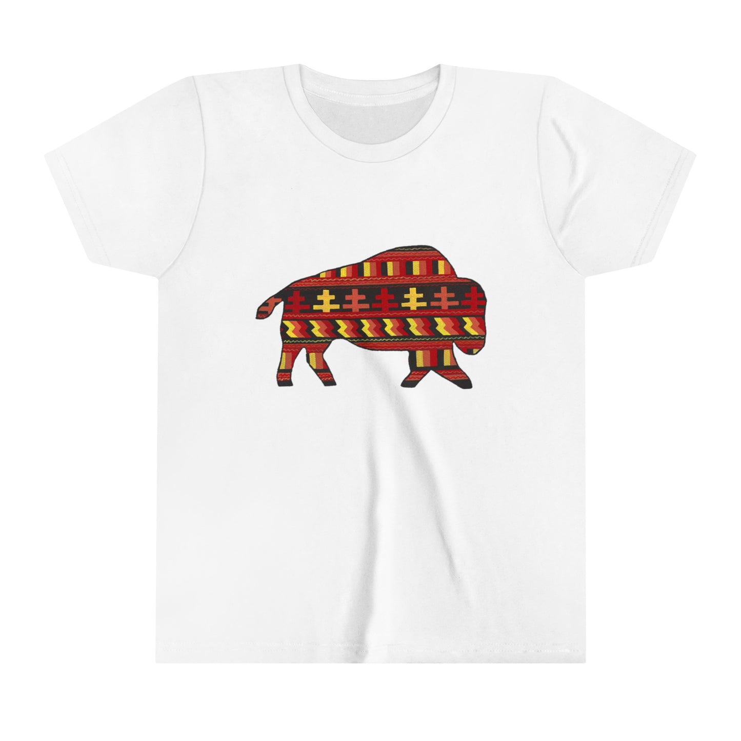 Seminole Patchwork Pattern Bison, Youth Short Sleeve Tee, Kid's T-shirt, Children's Shirt, Native Bison Art, Buffalo