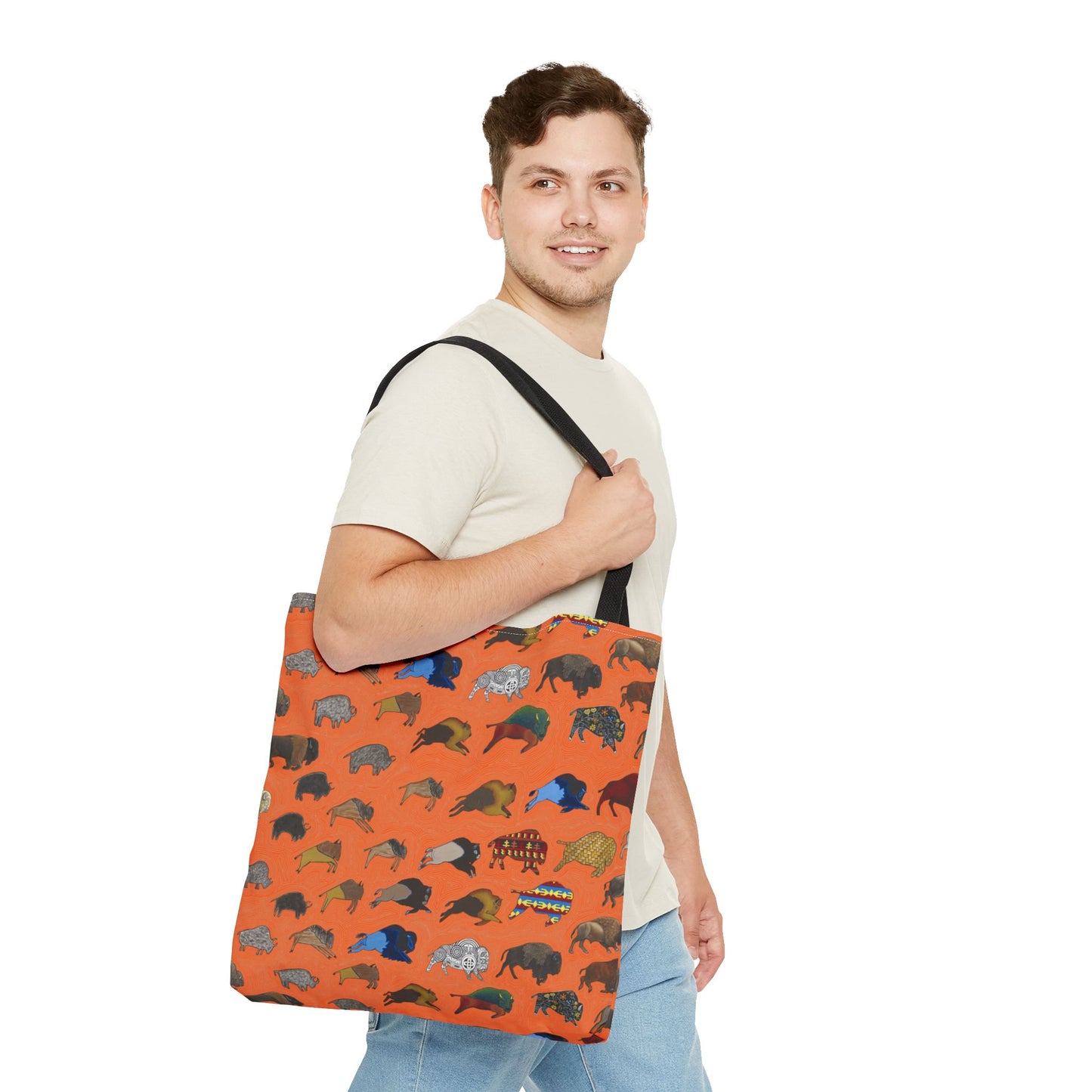 Tote Bag, Orange, Bison Transition, Buffalo, Native America