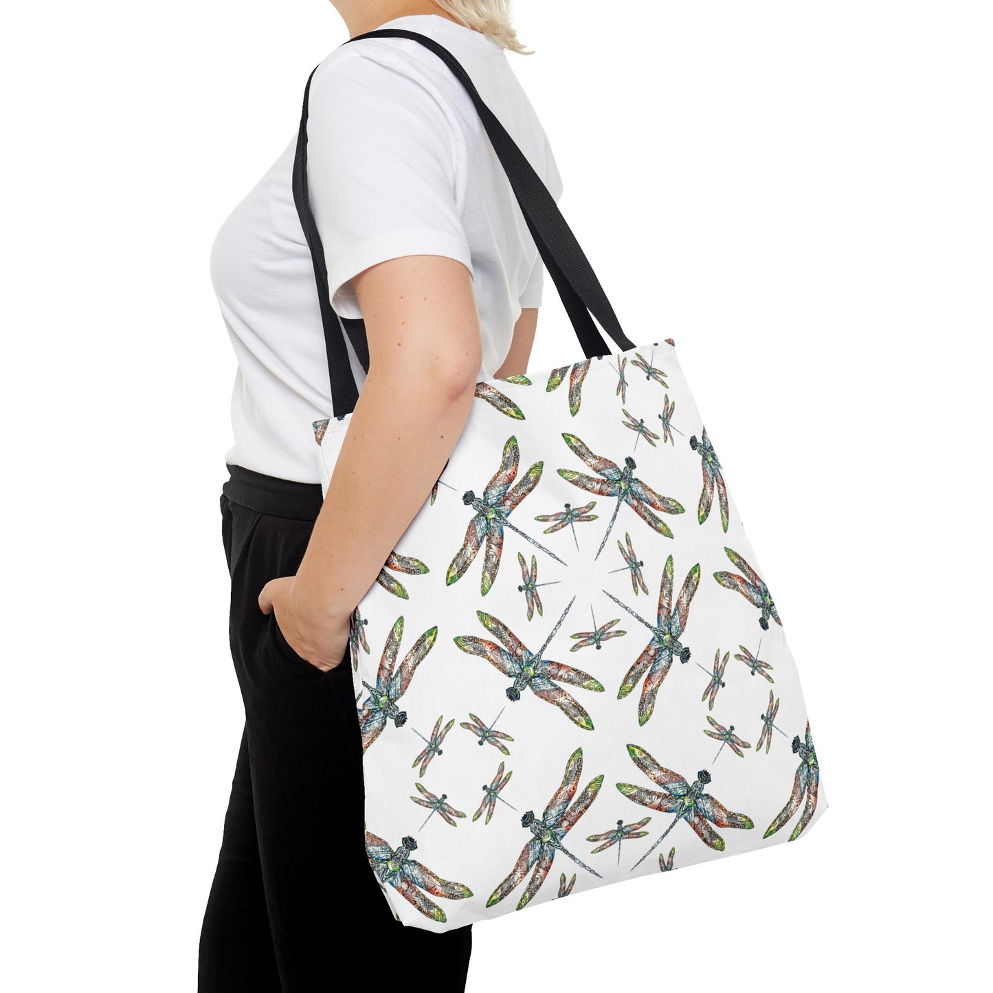 Dragonfly Tote Bag, White, Shoulder bag, Powwow tote, Carry all