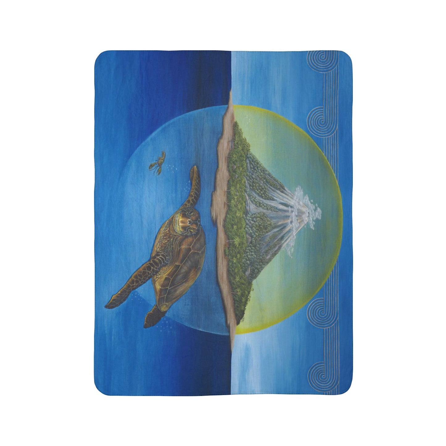 Fleece Sherpa Blanket, Origins, Seaturtle, Tropical Island, Ocean Theme, Cherokee Story