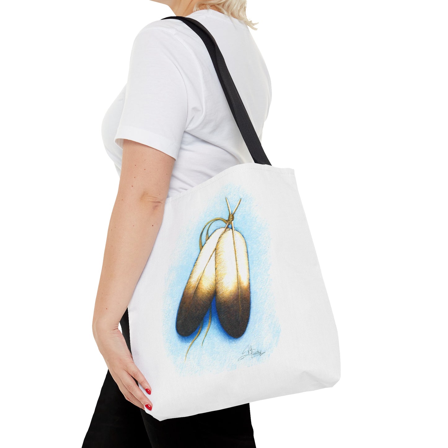 Double Feather Tote Bag, Native American design, book bag, powwow tote bag