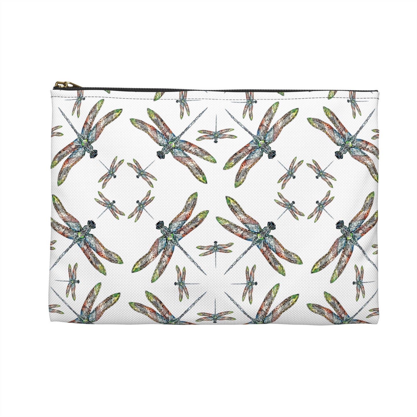Accessory Pouch, Dragonfly, White, Native American design, Makeup bag, Pencil case, Travel cosmetic pouch