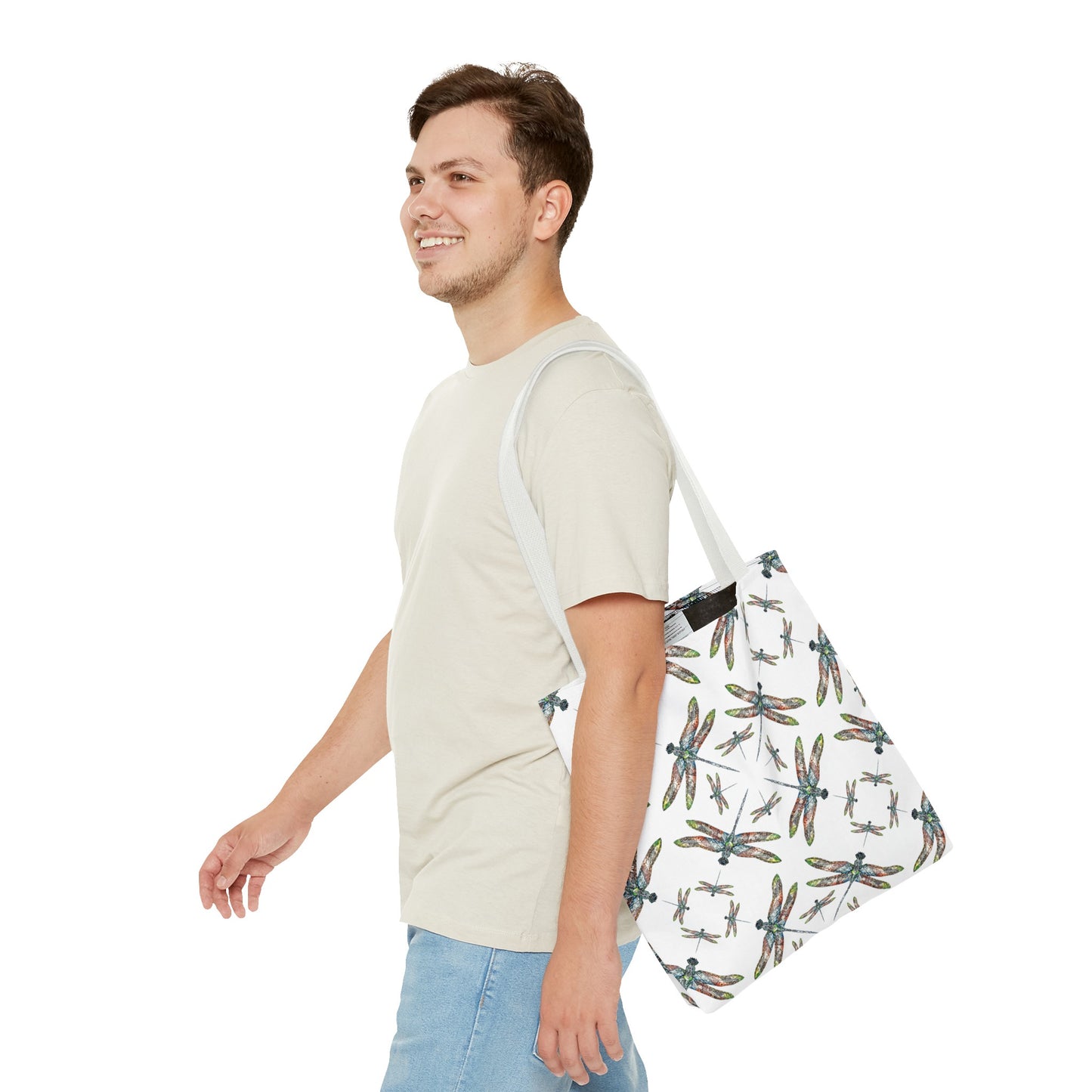 Dragonfly Tote Bag, White, Shoulder bag, Powwow tote, Carry all