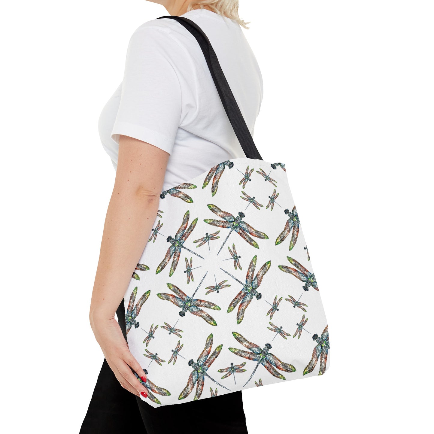 Dragonfly Tote Bag, White, Shoulder bag, Powwow tote, Carry all