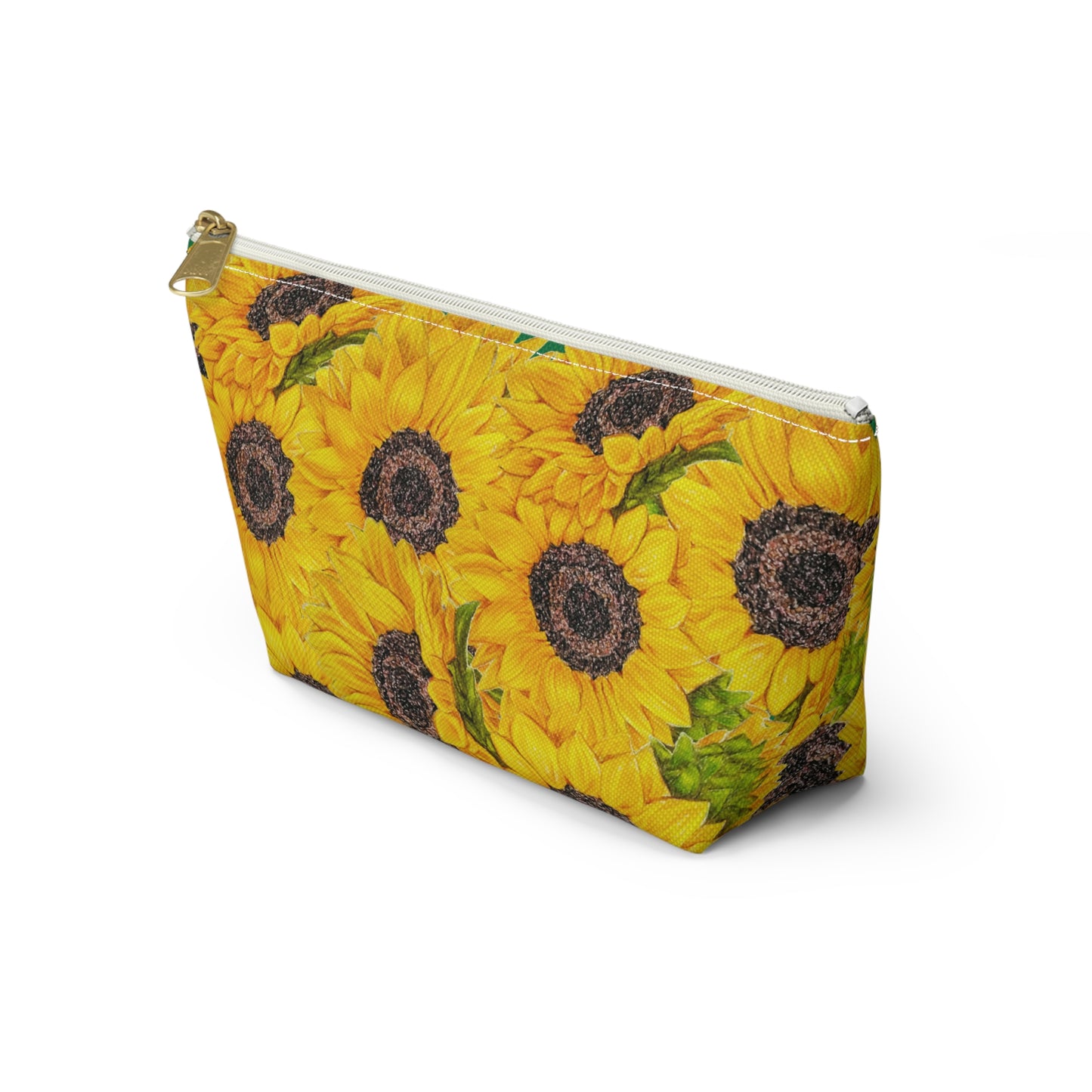 Accessory Pouch w T-bottom, Sunflower Theme, Oklahoma Wildflowers, Yellow Floral, Sunflower Art