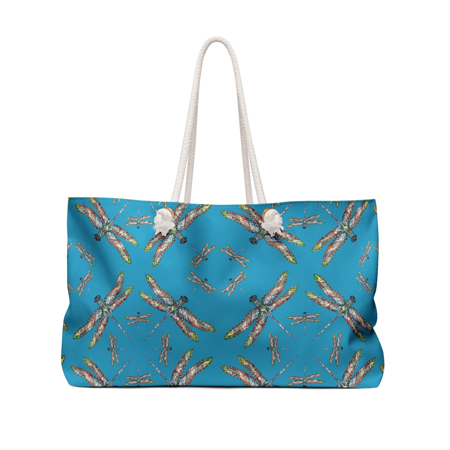 Dragonfly Weekender Bag, Large tote, Powwow bag, Turquoise color background, Native American design, Carry all