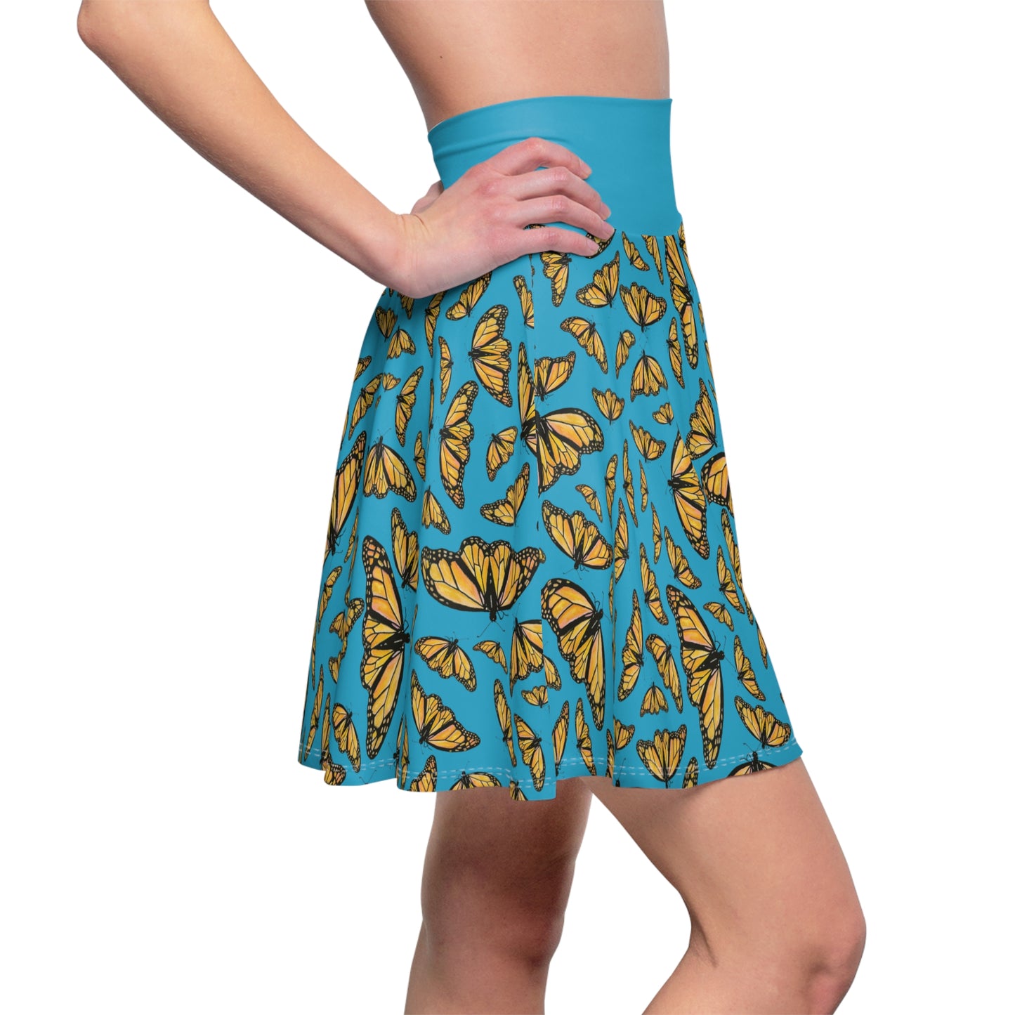 Women's Skater Skirt , Monarch, Turquoise Background, Kamama, Butterfly