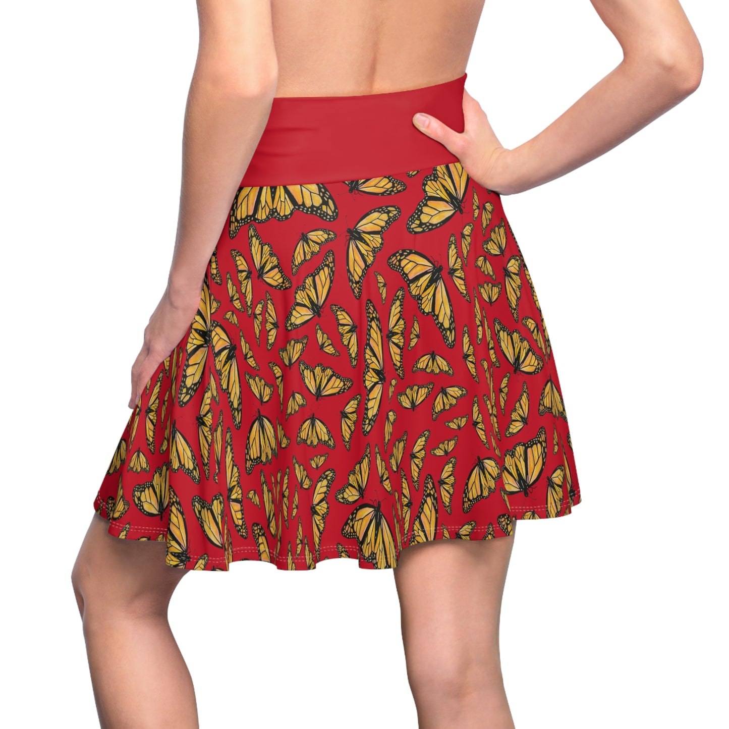Women's Skater Skirt, Monarch, Red Background, Butterfly, Kamama