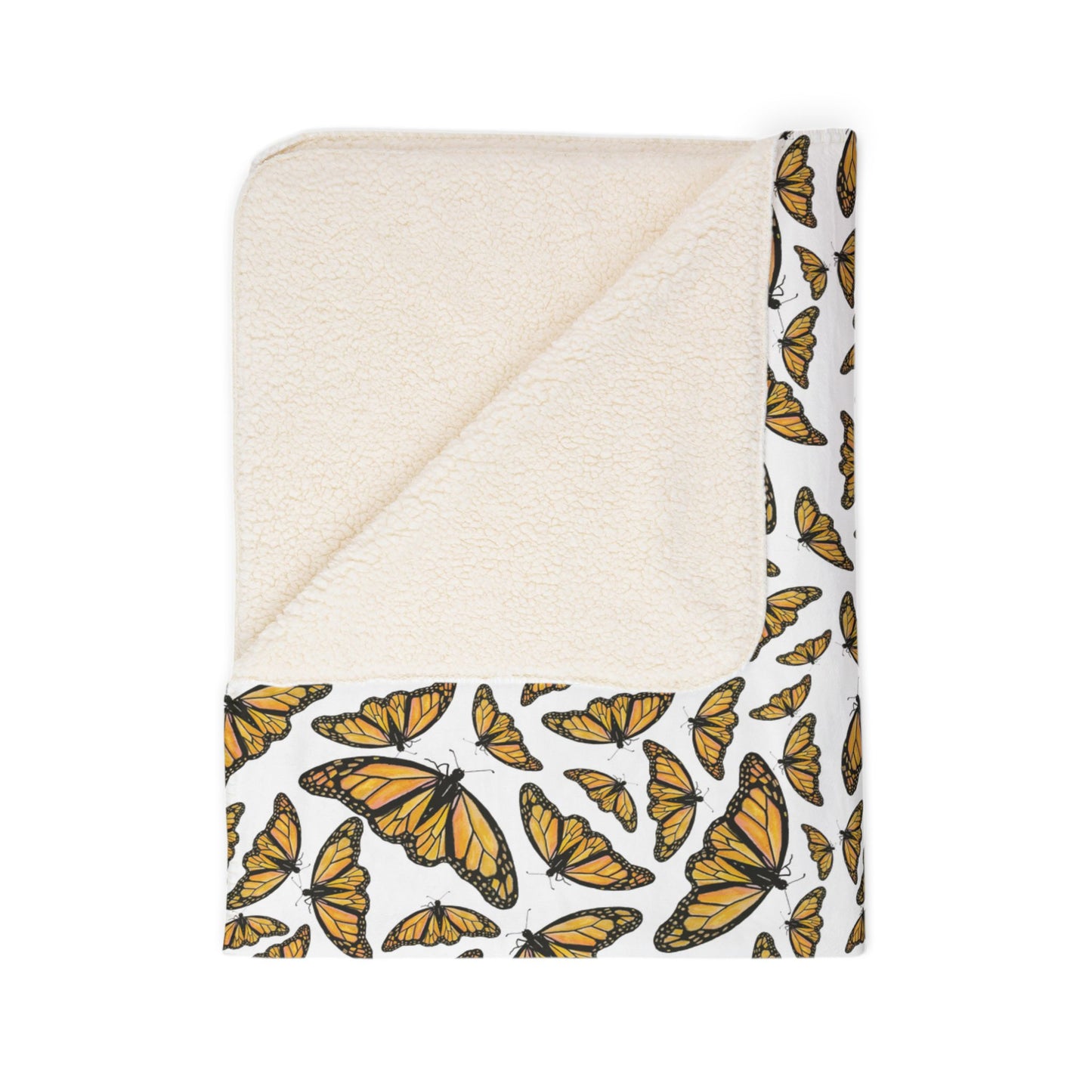 Fleece Sherpa Blanket, Monarchs, White background, Butterflies