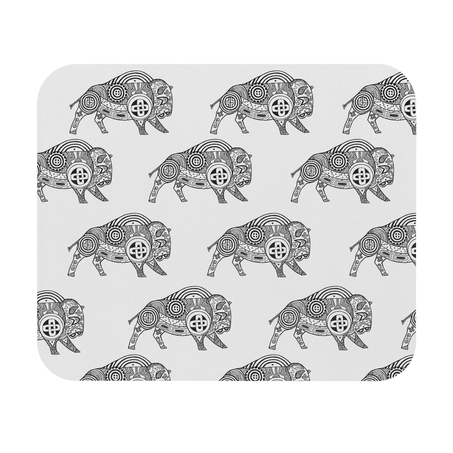Mouse Pad (Rectangle), Black and White, Southeast Tribal Motif, Bison, Buffalo, Native American