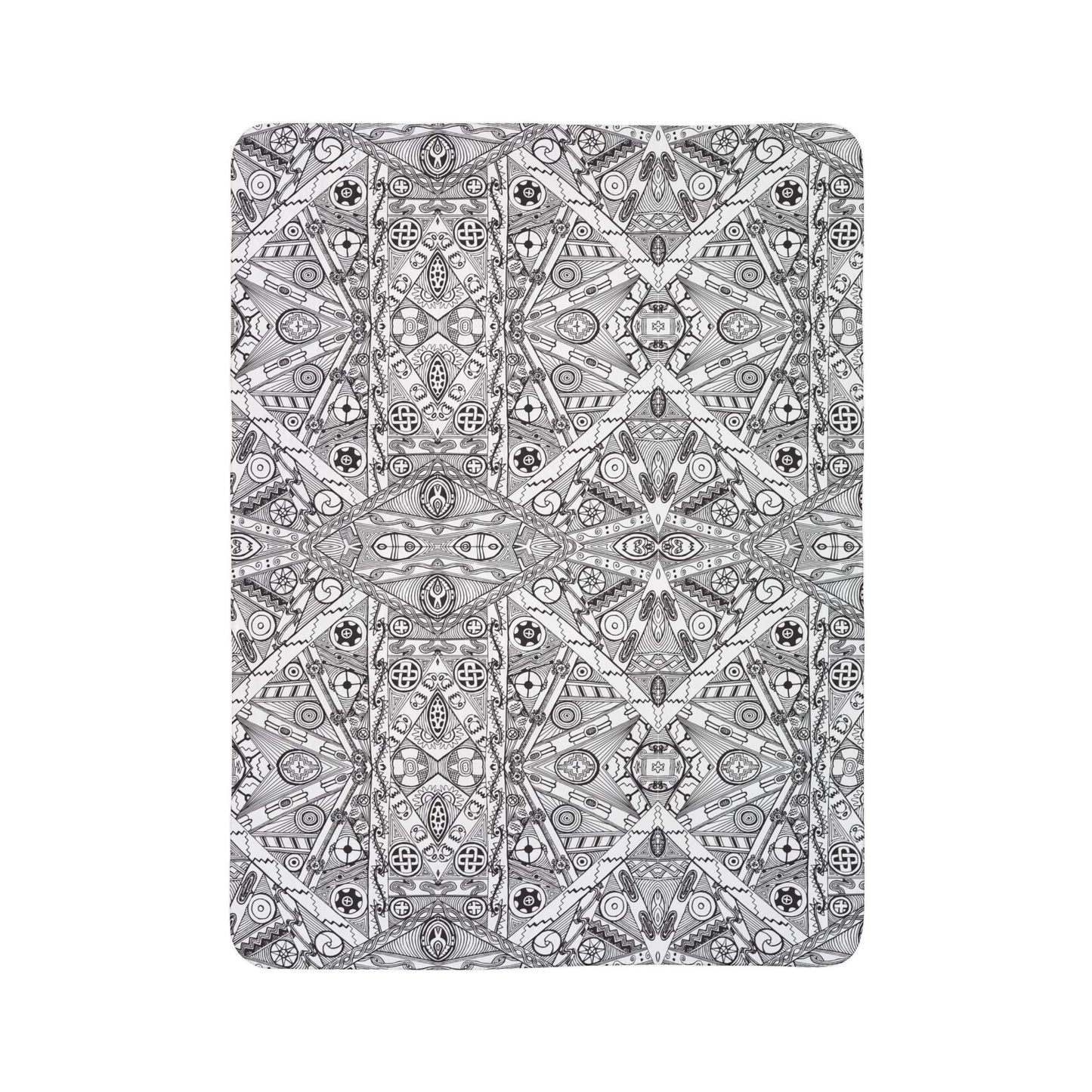 Fleece Sherpa Blanket, Black and White Tribal Motif, SouthEast Native American Mound Symbols, Indigenous art