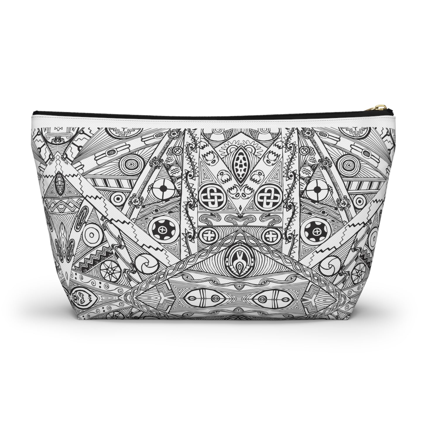 Black and White Tribal Motif Accessory Pouch w T-bottom