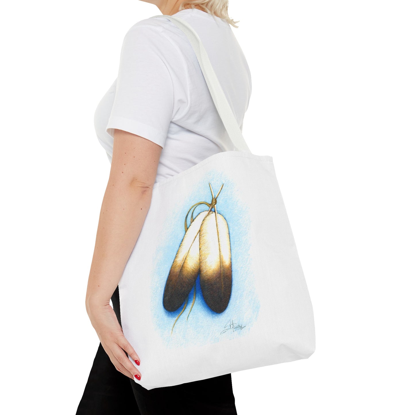 Double Feather Tote Bag, Native American design, book bag, powwow tote bag