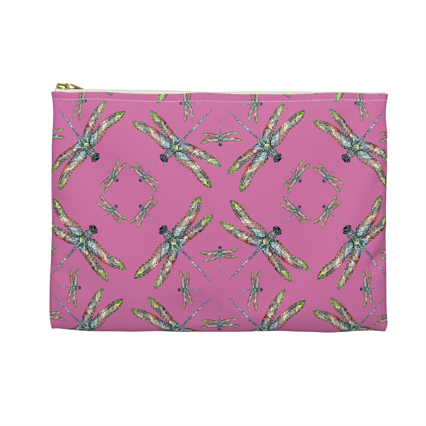 Accessory Pouch, Dragonfly, Pink, Native American design, Makeup bag, Pencil case, Travel cosmetic pouch