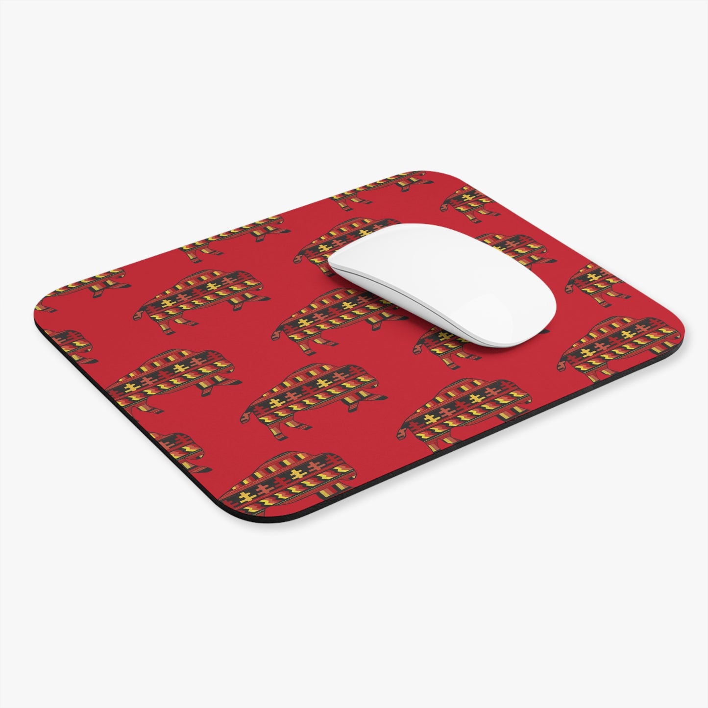 Mouse Pad, Red, Seminole Design, Bison, Buffalo, Native American