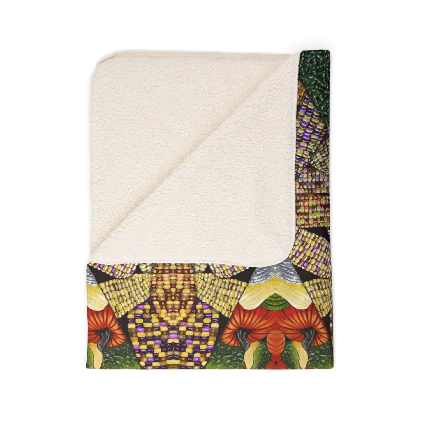 Fleece Sherpa Blanket, Three Sisters Design, Native American, Corn, Squash, Beans, Tribal Farming