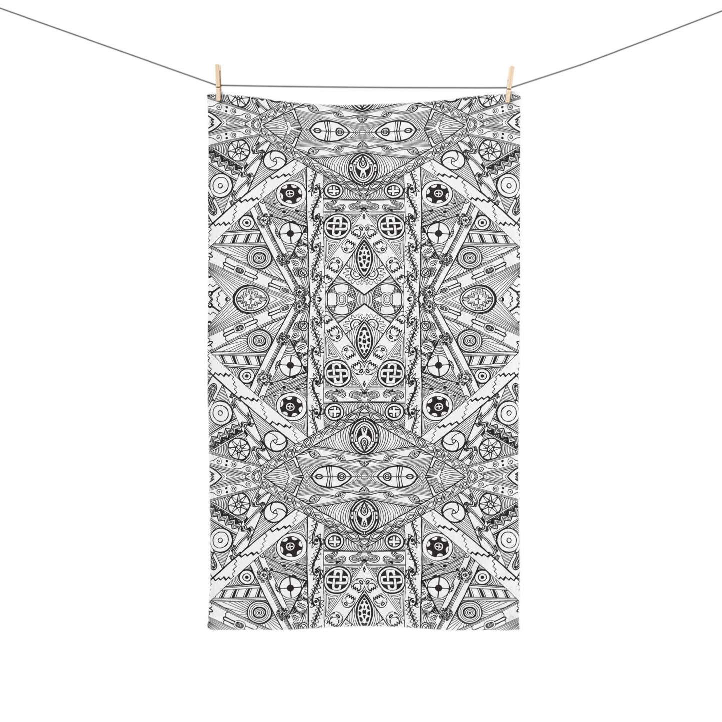 Kitchen Hand Towel Black and White Tribal Motif