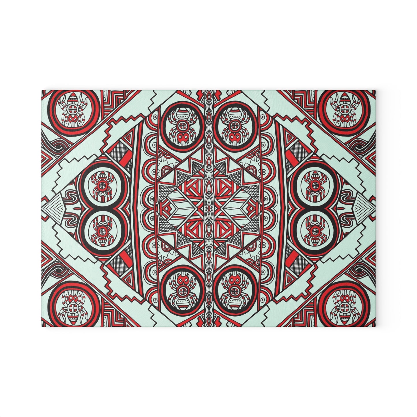 Glass Cutting Board, Kitchen Accessory, SouthEast Spider Motif, Grandmother Spider, Native Design, Ancient Tribal Mound Symbols