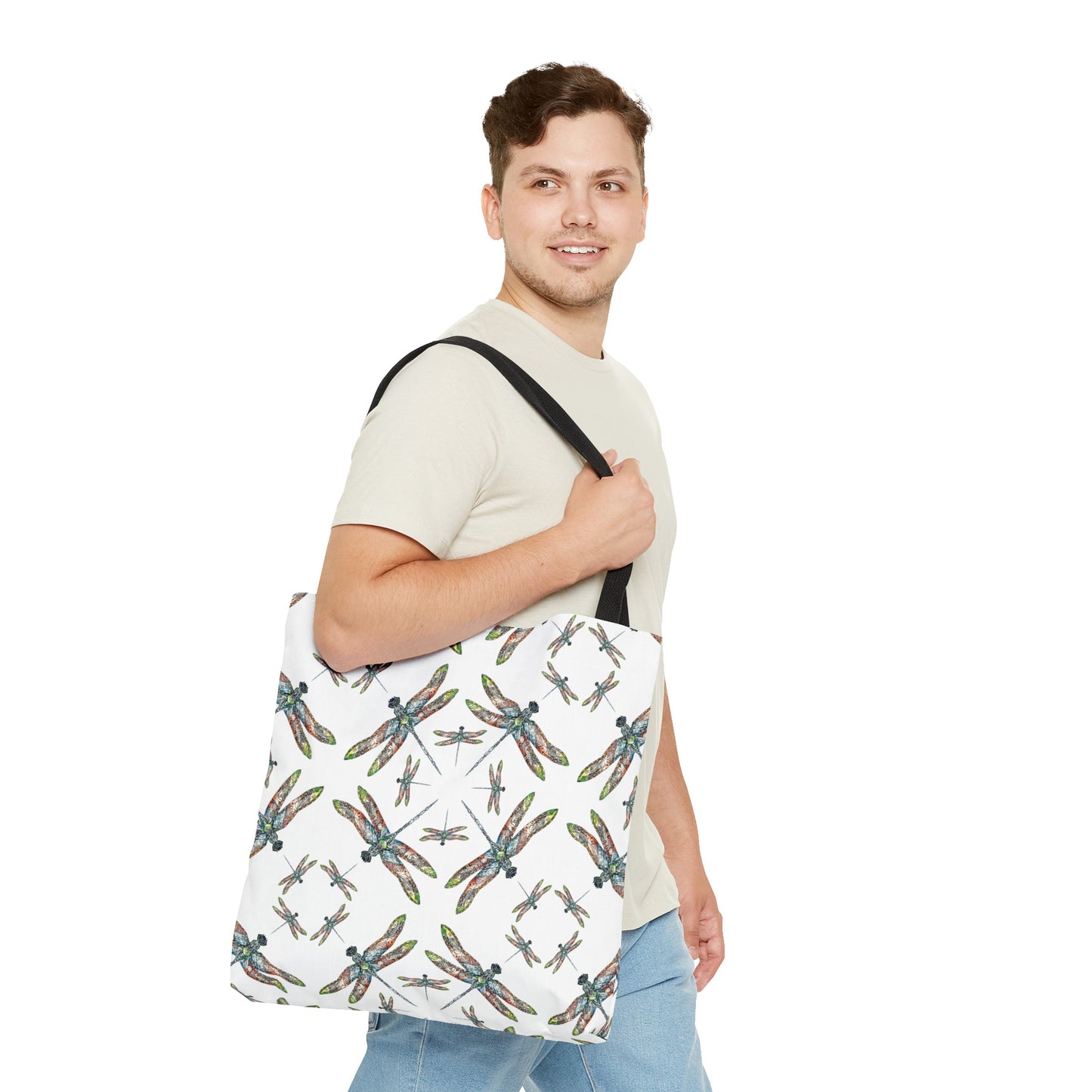 Dragonfly Tote Bag, White, Shoulder bag, Powwow tote, Carry all