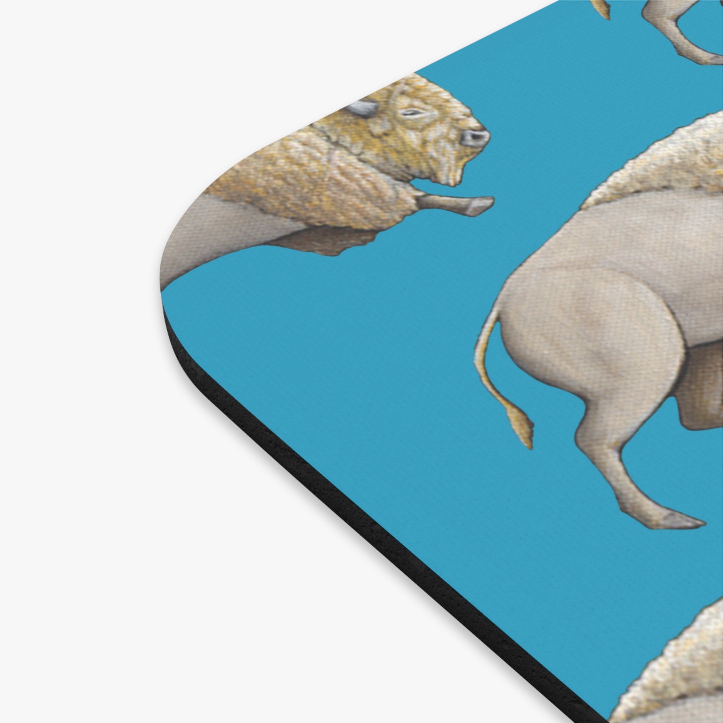 Mouse Pad, Turquoise Background, White Bison, Buffalo, Native American, Indigenous Design, Oklahoma