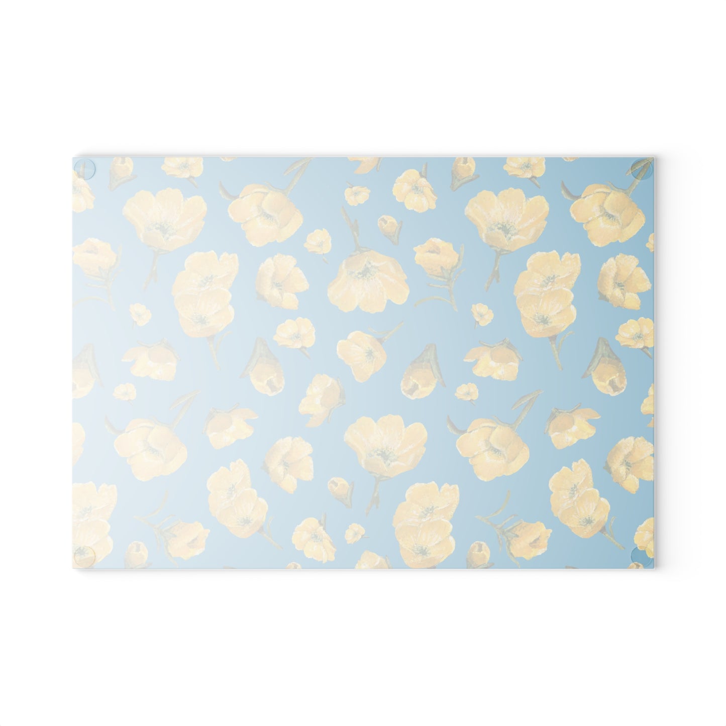 Glass Cutting Board, Kitchen Accessory, Buttercups, Turquoise Colored Background, Oklahoma Wildflower, Yellow Floral
