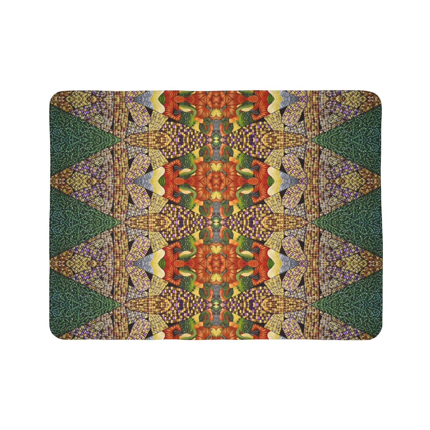Fleece Sherpa Blanket, Three Sisters Design, Native American, Corn, Squash, Beans, Tribal Farming