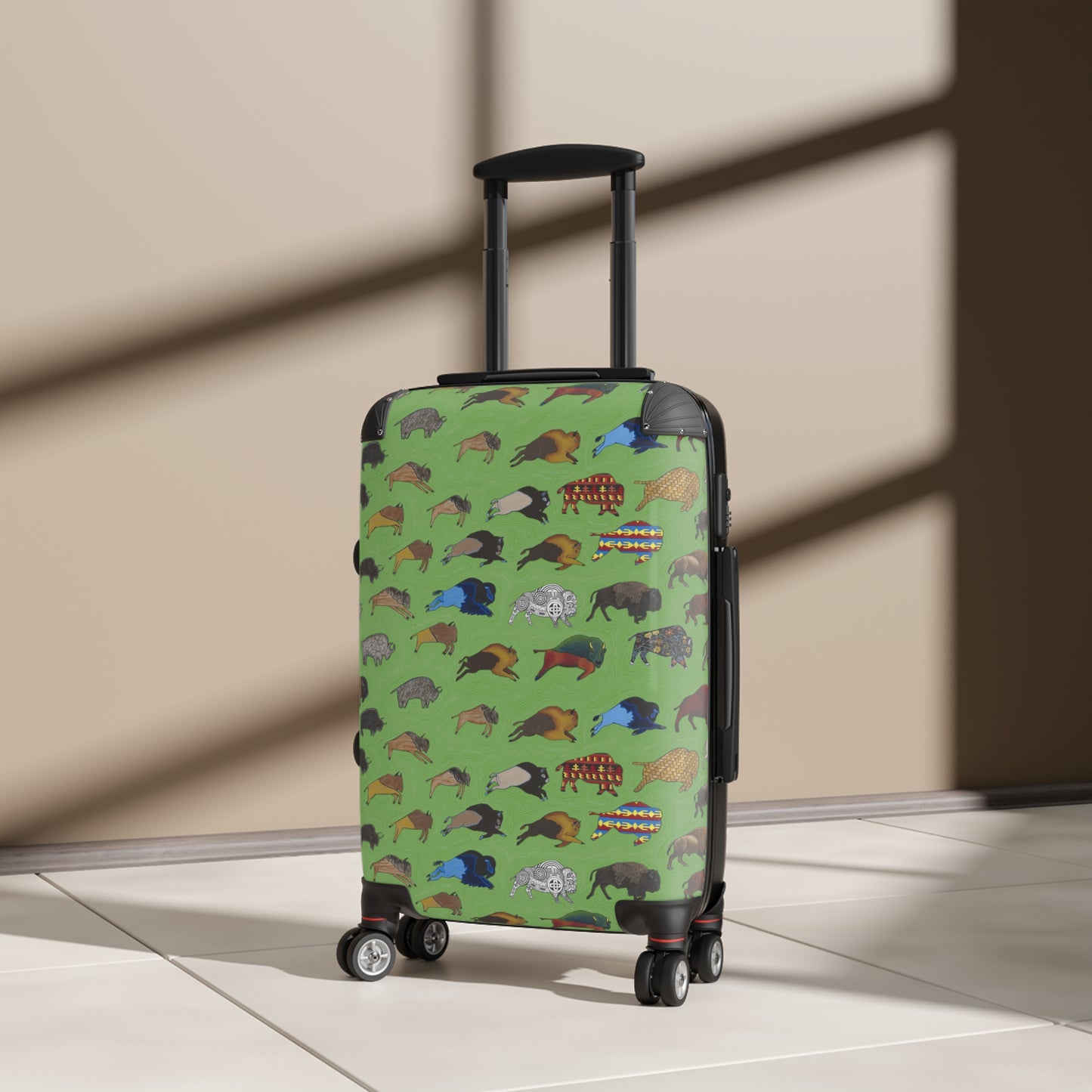 Suitcase, Green, Bison Transition, Buffalo, Native American, Carry On, Luggage