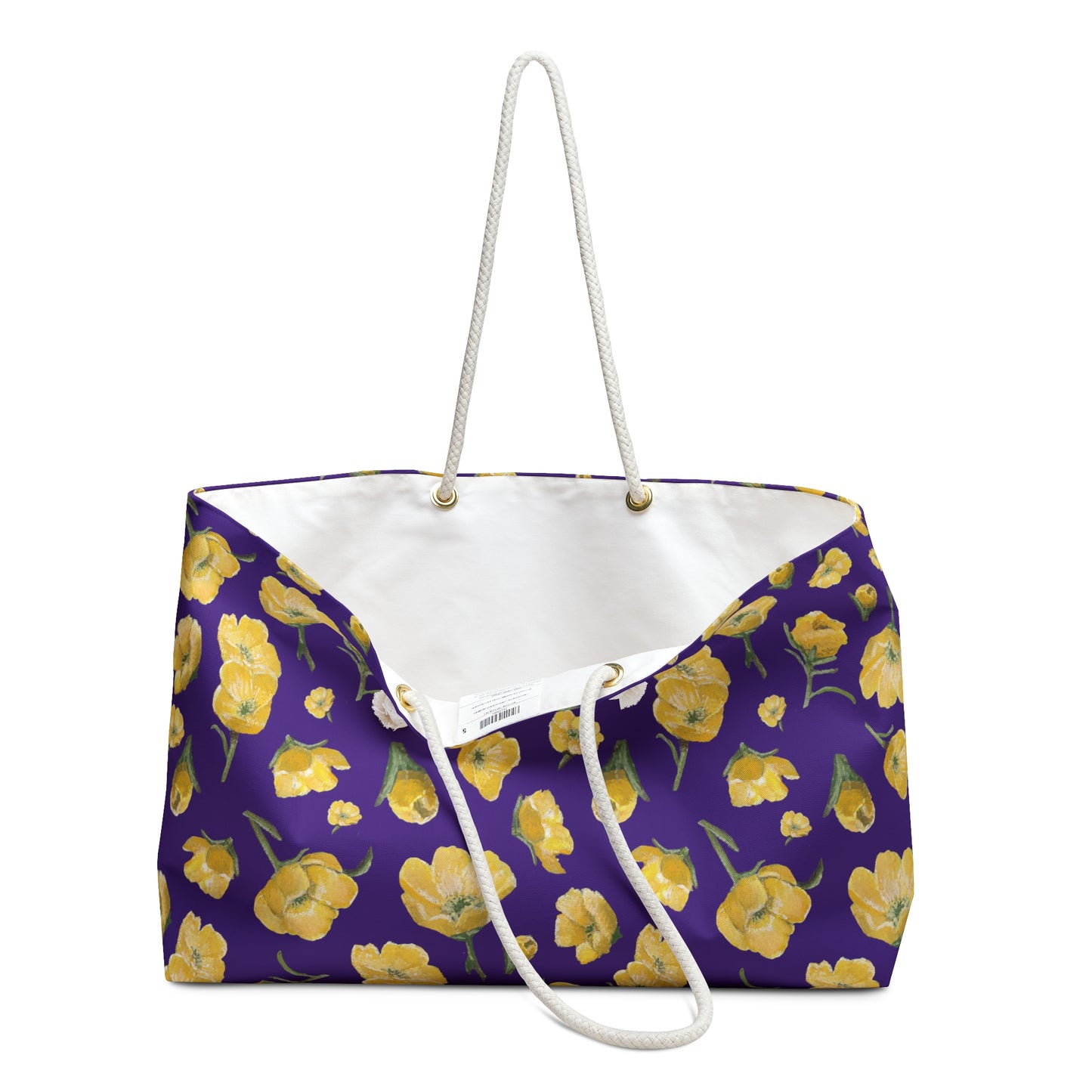 Weekender Bag, Buttercups, Purple Background, Oklahoma Wildflower, Yellow Floral
