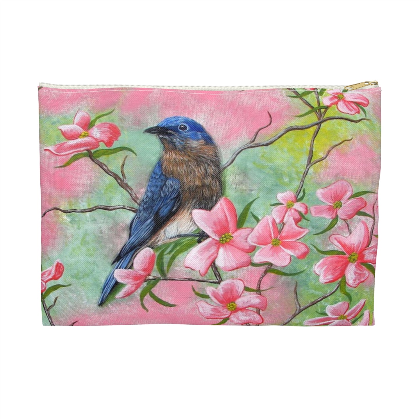 Accessory Pouch, Eastern Bluebird, Dogwood, Pretty In Pink, Wild Bird, Songbird, Oklahoma