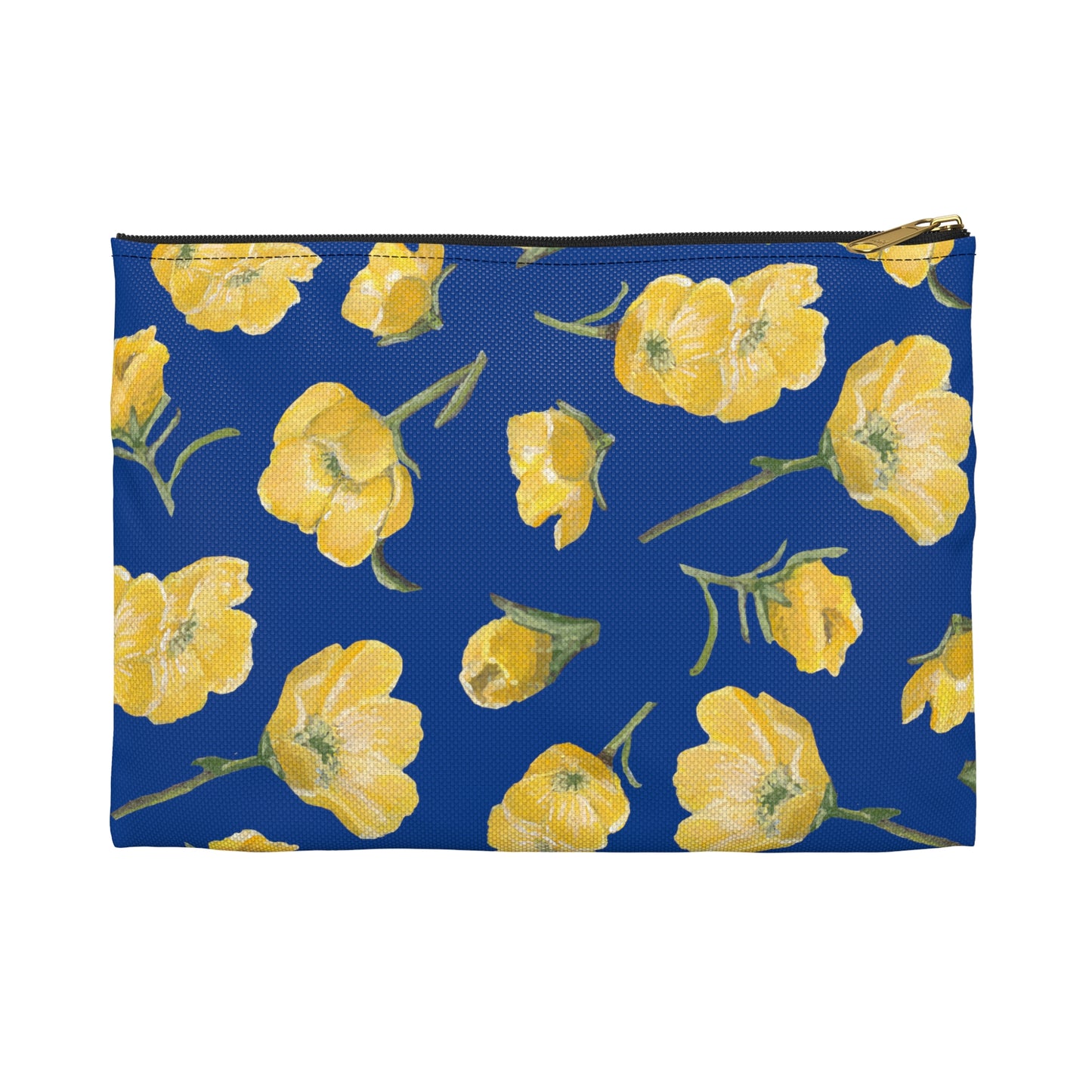 Accessory Pouch, Buttercups, Dark Blue Background, Oklahoma Wildflower, Yellow Floral